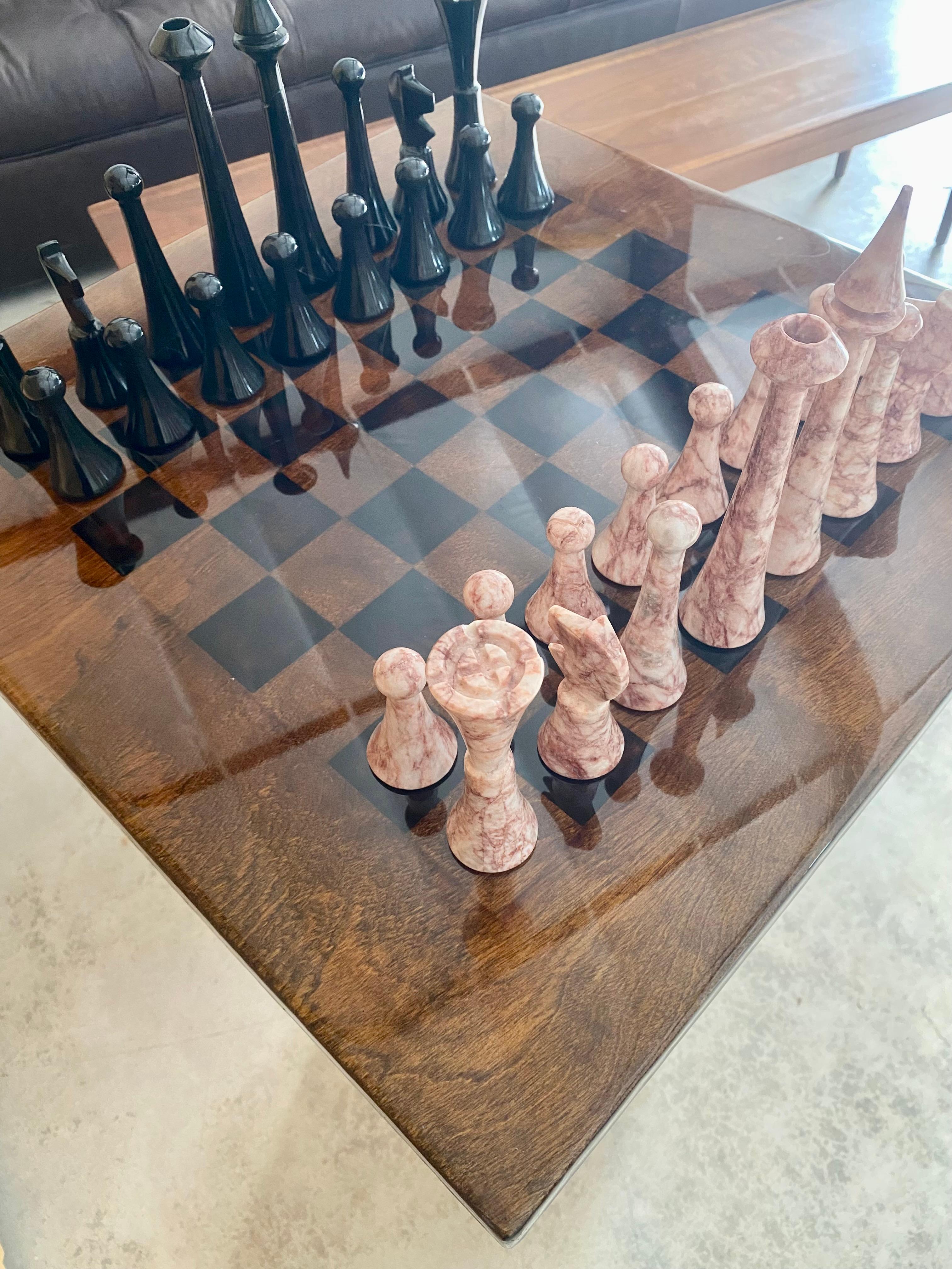 XL Marble Chess Set + Artisan Wood Board For Sale 9