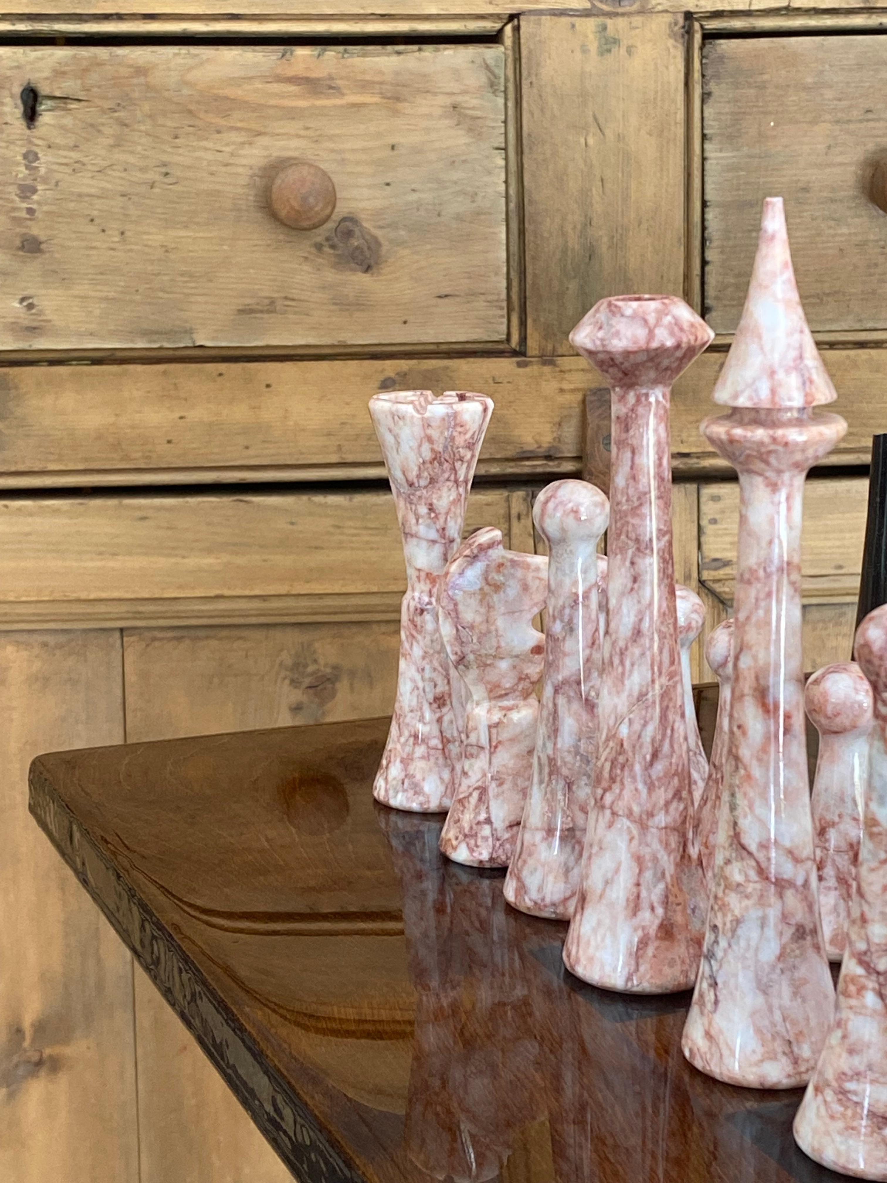 XL Marble Chess Set + Artisan Wood Board For Sale 10