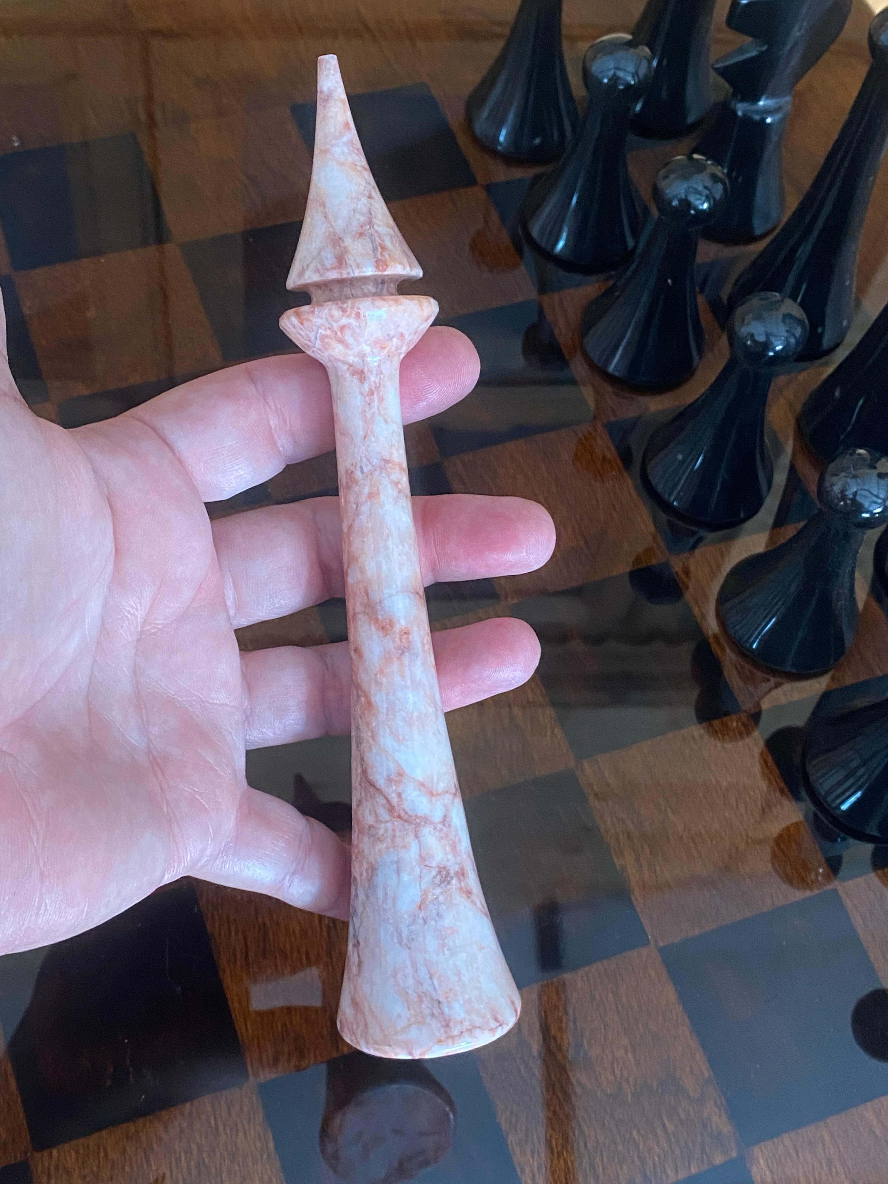 XL Marble Chess Set + Artisan Wood Board For Sale 11