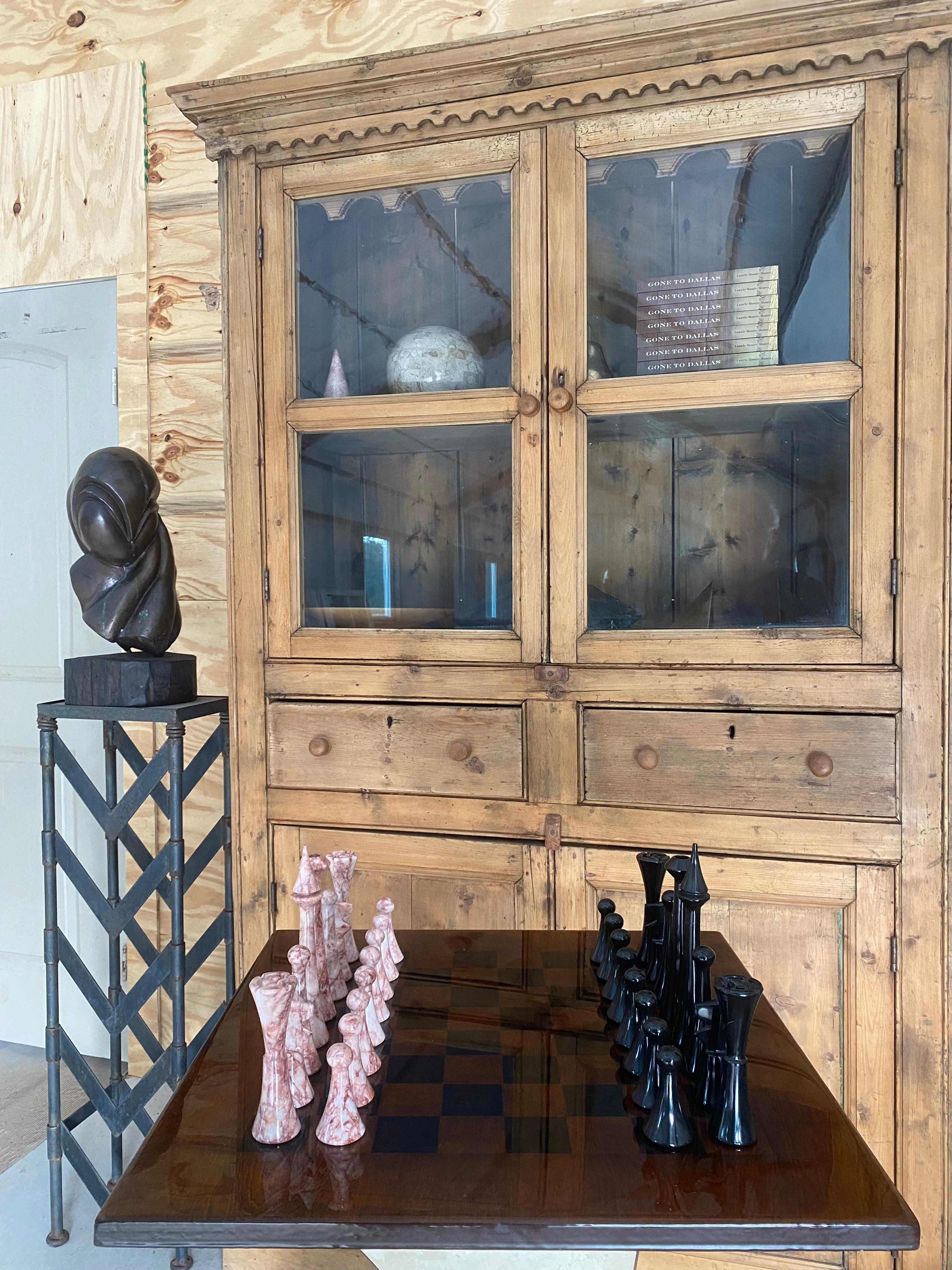 Post-Modern XL Marble Chess Set + Artisan Wood Board For Sale
