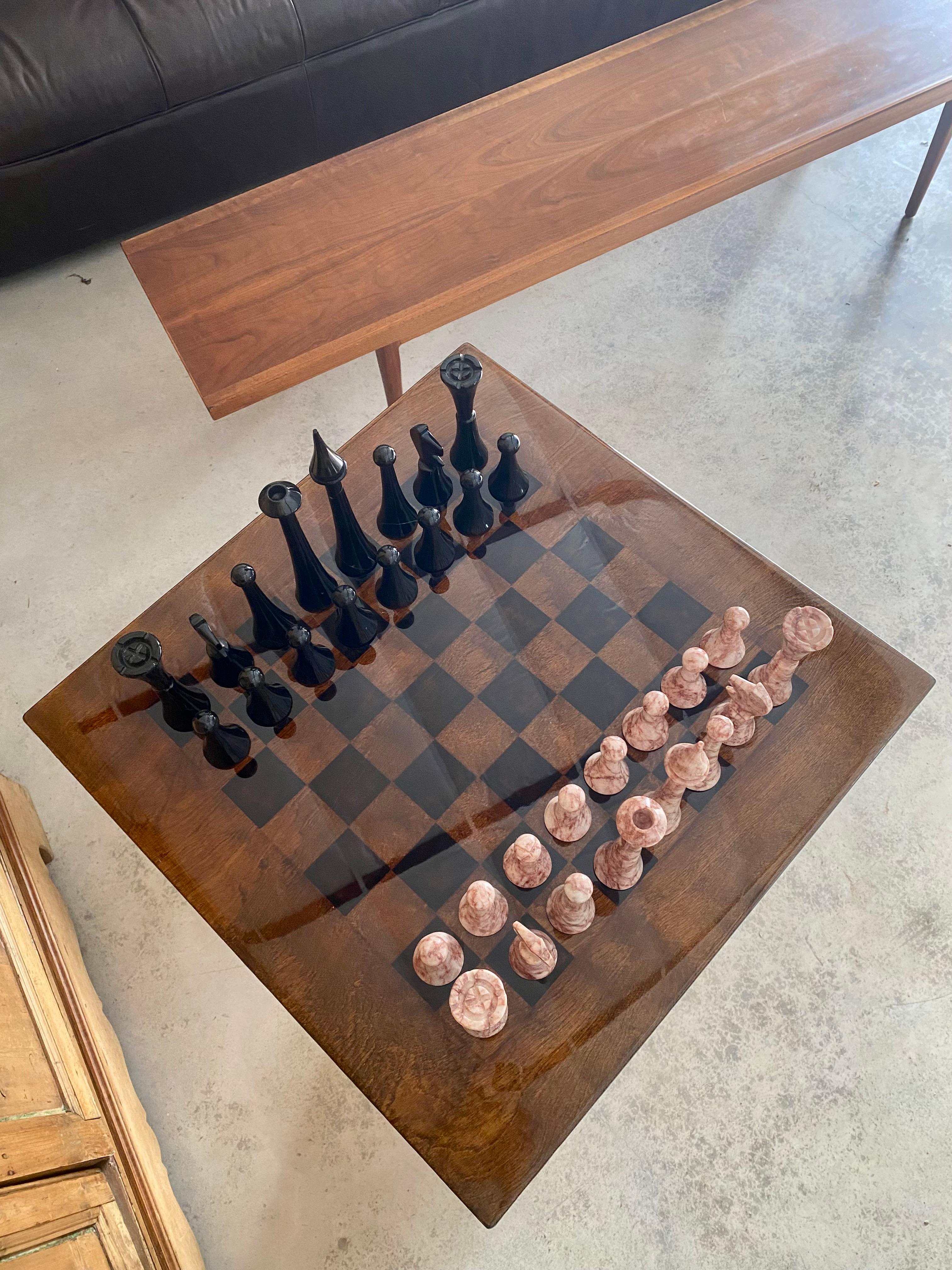 XL Marble Chess Set + Artisan Wood Board For Sale 1
