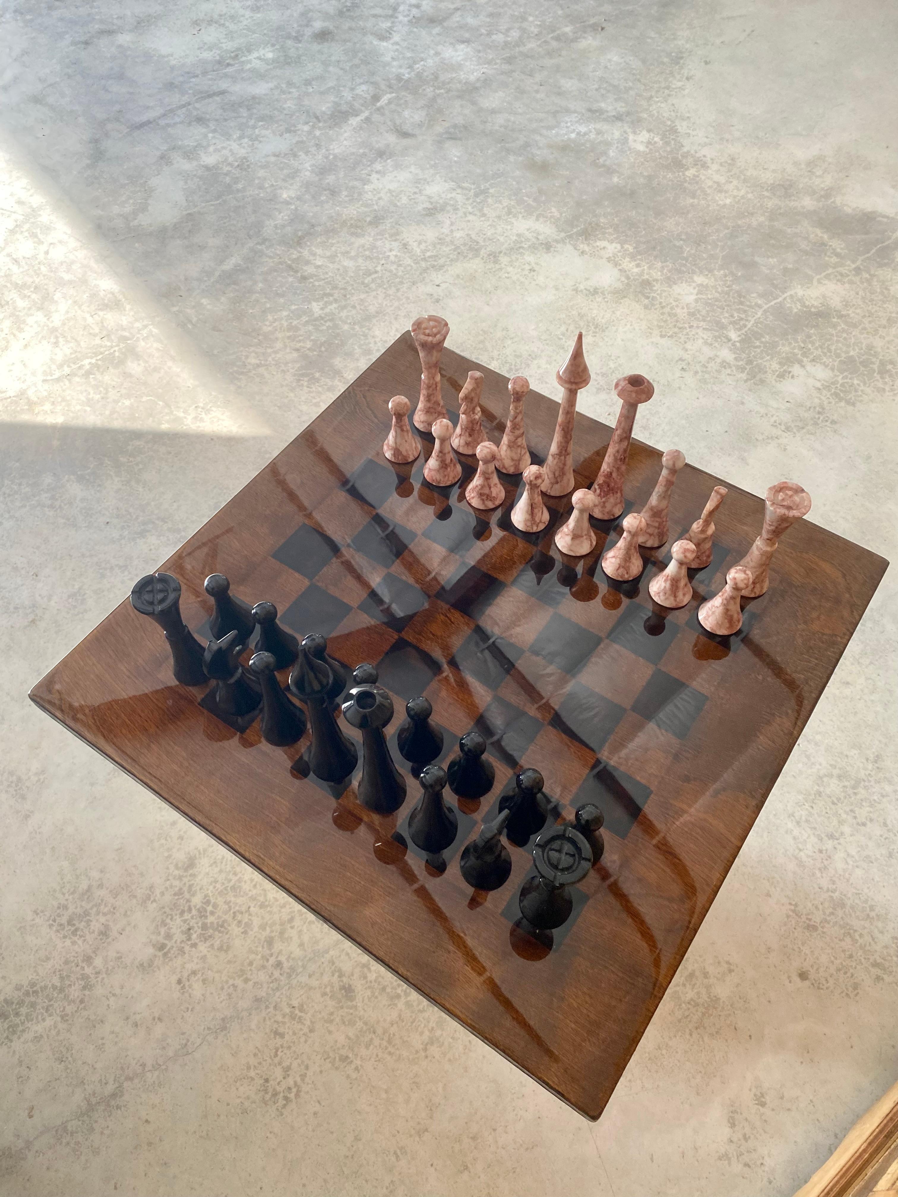 XL Marble Chess Set + Artisan Wood Board For Sale 2