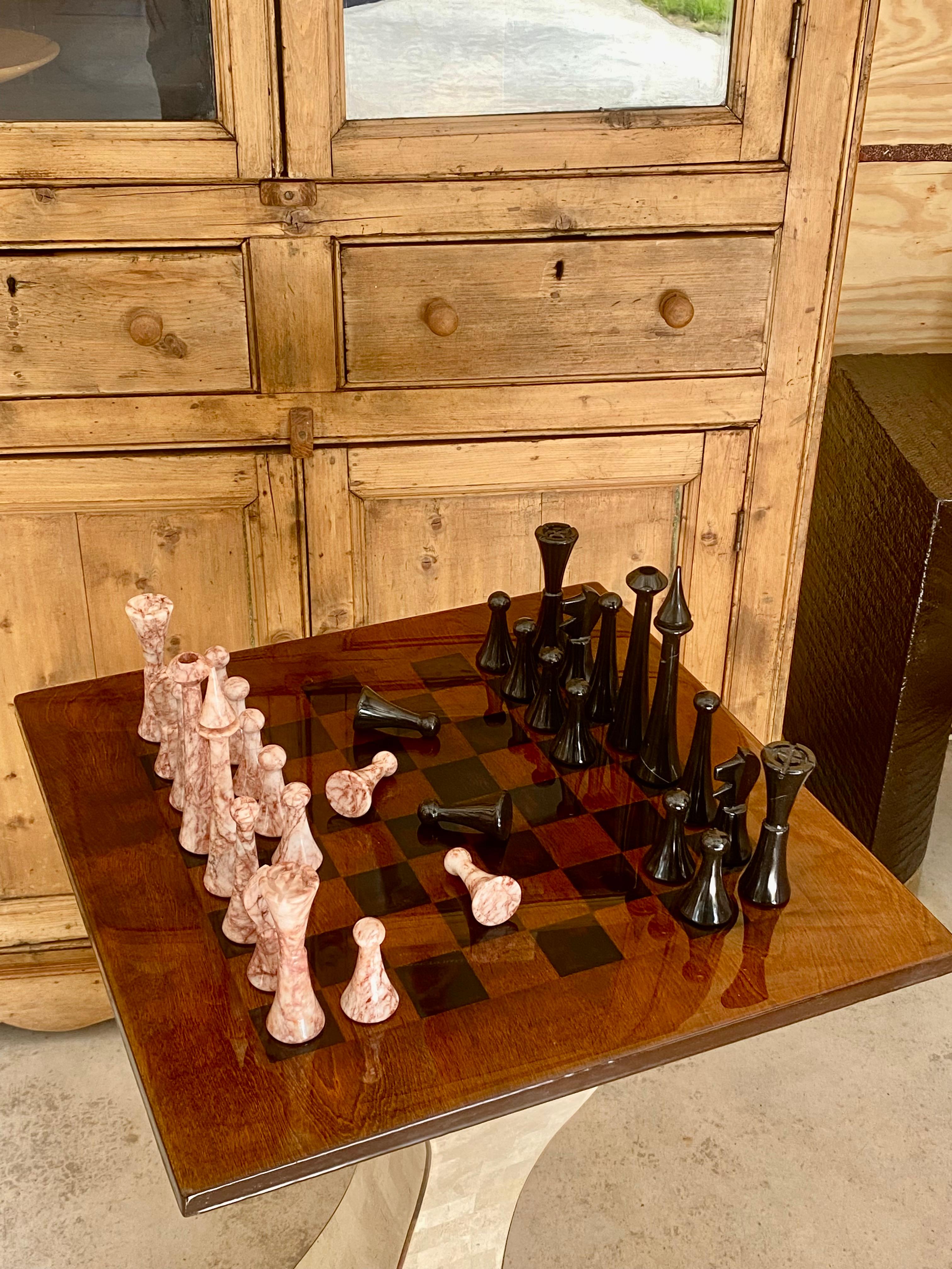 XL Marble Chess Set + Artisan Wood Board For Sale 3