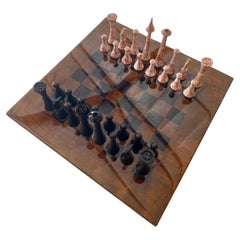 Set di scacchi XL in marmo + scacchiera artigianale in Wood