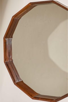 XL Mid 20th teak dodecahedron wall mirror by Dino Cavalli