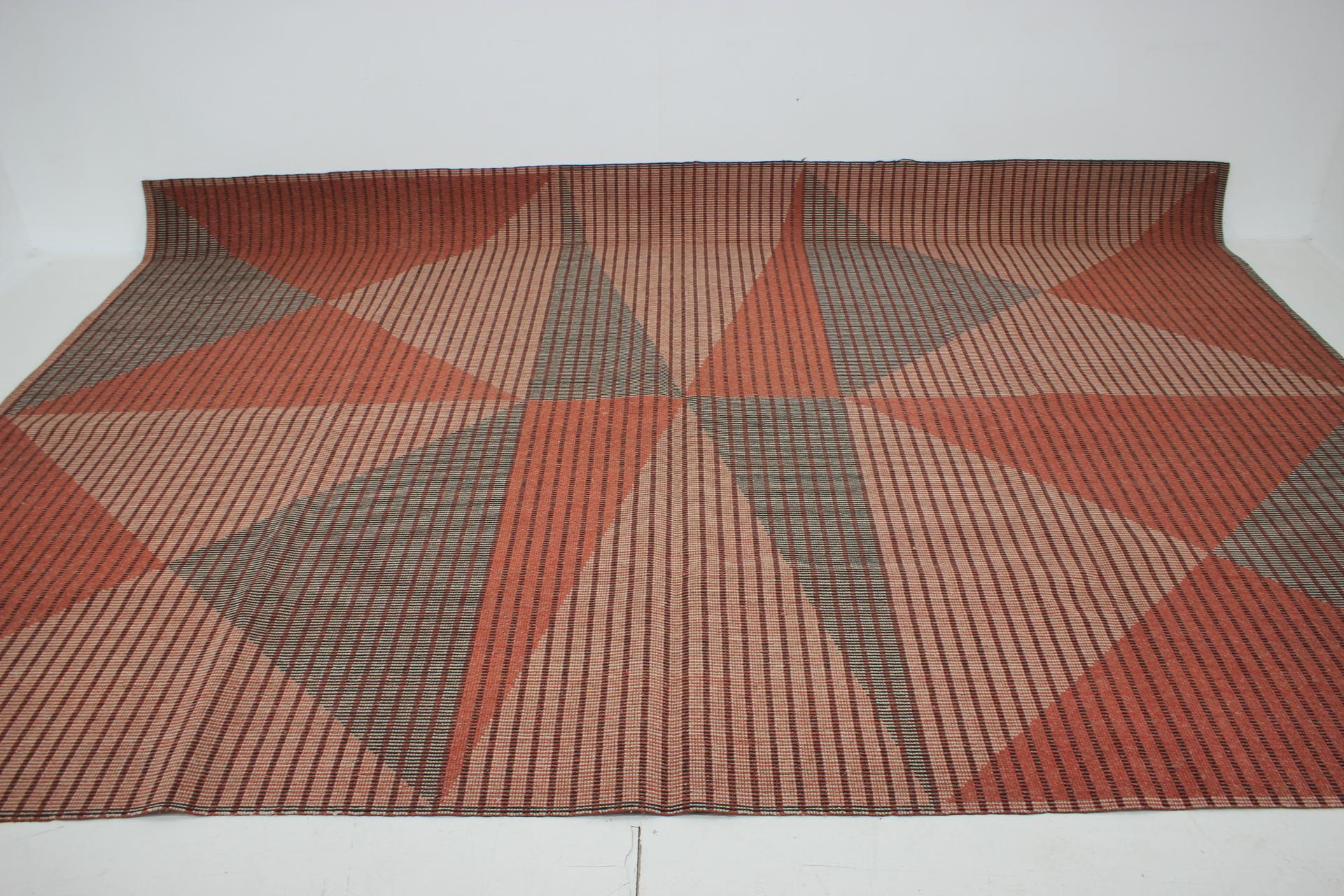 Czech Xl Midcentury Bouclé Abstract Design Geometric Rug / Carpet, 1950s For Sale