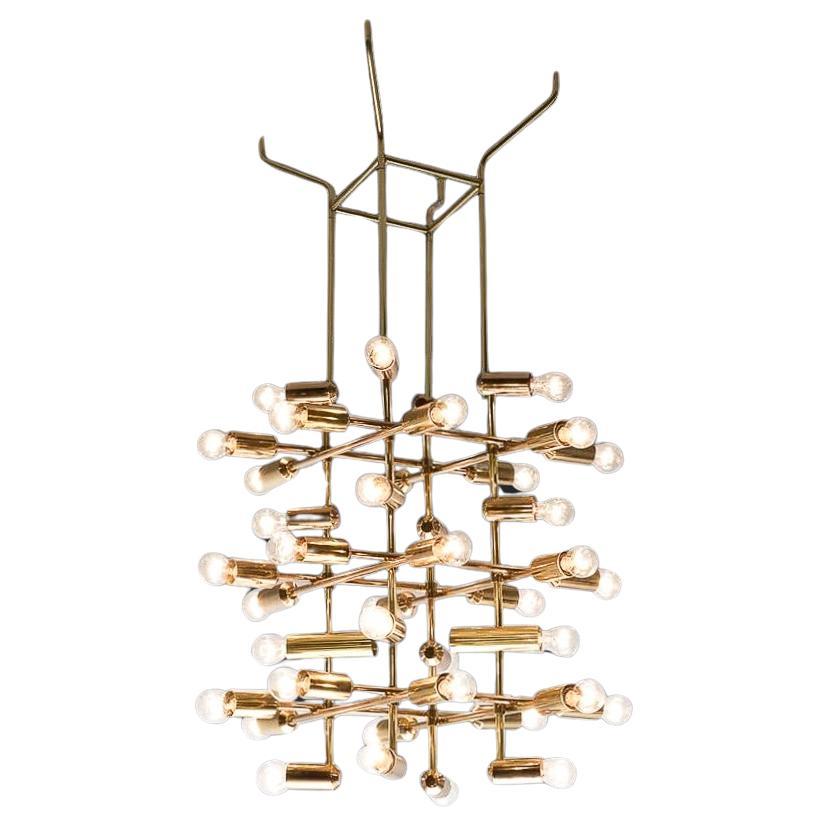 Xl Mid-Century Brass Chandelier with 40 lights, Switzerland 1960s.   For Sale