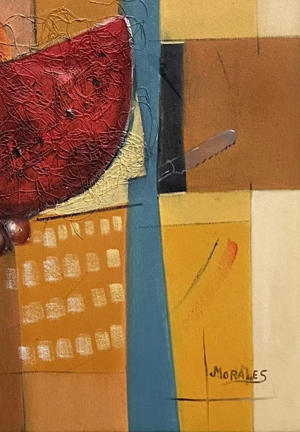 XL Mid Century Cubist Mixed Media Stillleben Obst Gemälde nach Cezanne D. Fox im Zustand „Gut“ im Angebot in St.Petersburg, FL