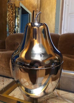 XL Mid Century Italian Modern Pear Form Aluminum Ice Bucket 1960s 1970s