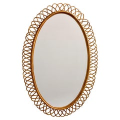XL Mid Century Italian Oval Wicker Framed Mirror (Miroir ovale en osier encadré)