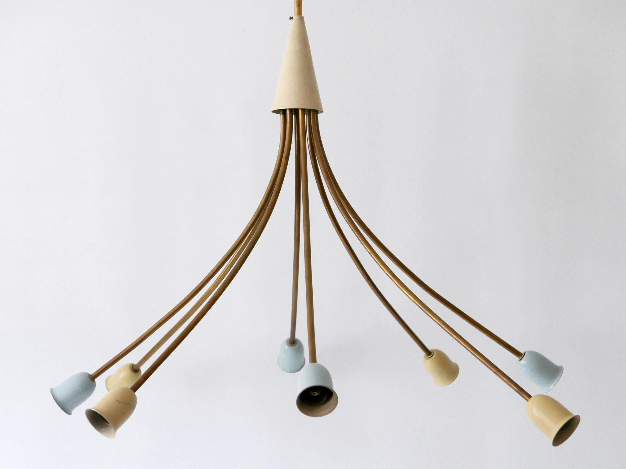 XL Mid-Century Modern 8-Flamed Sputnik Pendant Lamp or Chandelier Germany 1950s For Sale 14