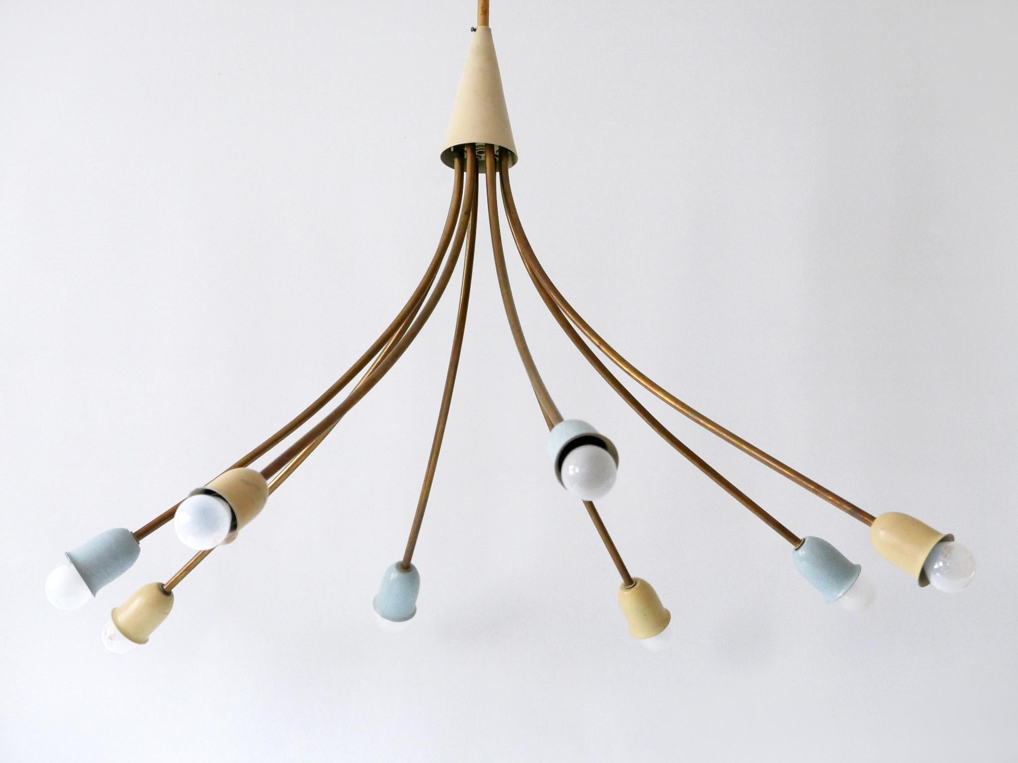 Mid-20th Century XL Mid-Century Modern 8-Flamed Sputnik Pendant Lamp or Chandelier Germany 1950s For Sale
