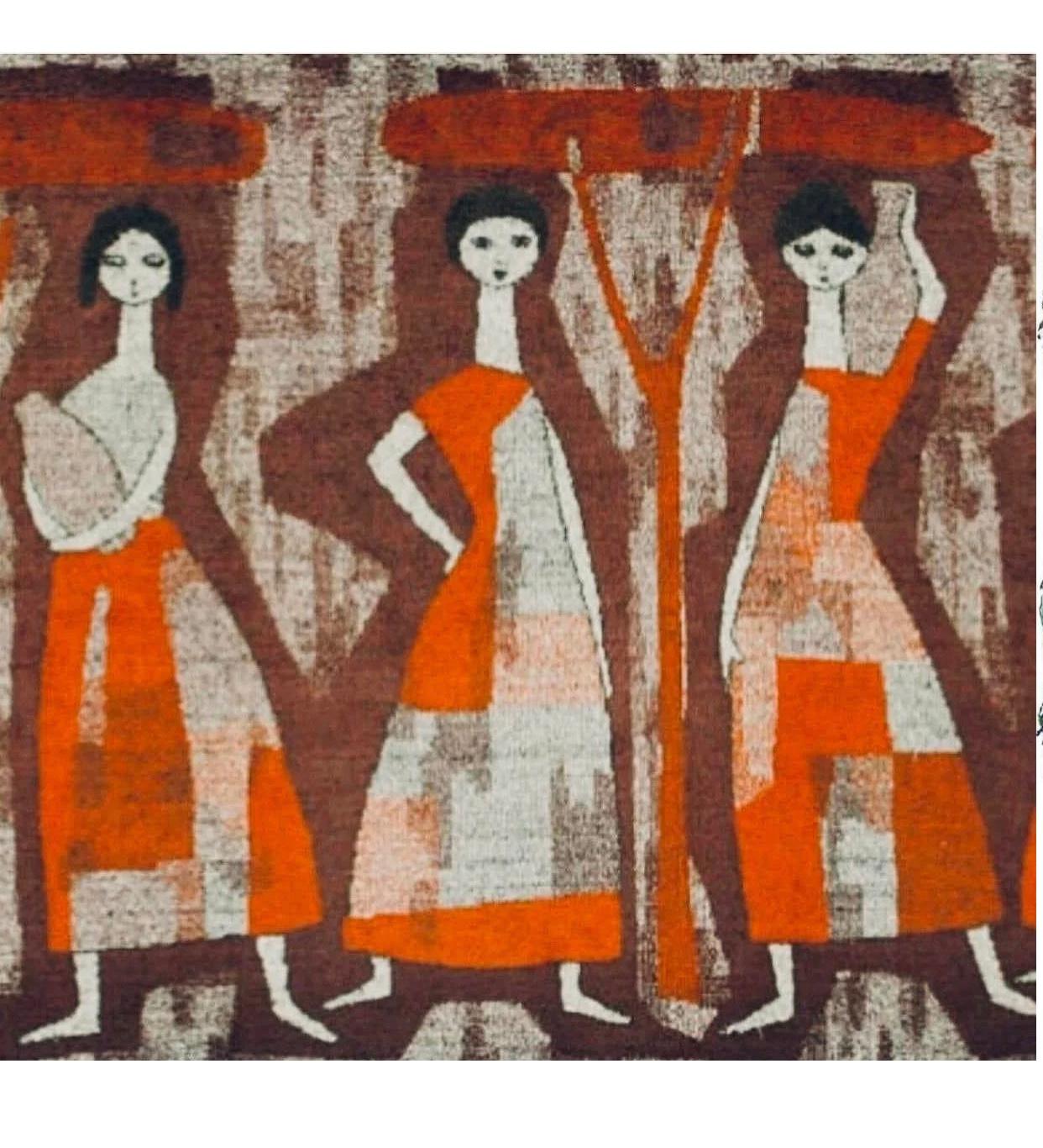 Hungarian XL Mid-Century Modern Abstract Cubist Women Textile Art Wall Hanging Tapestry For Sale