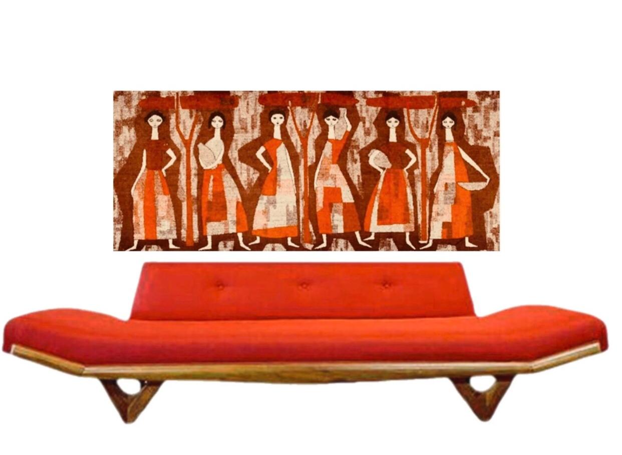 20th Century XL Mid-Century Modern Abstract Cubist Women Textile Art Wall Hanging Tapestry For Sale