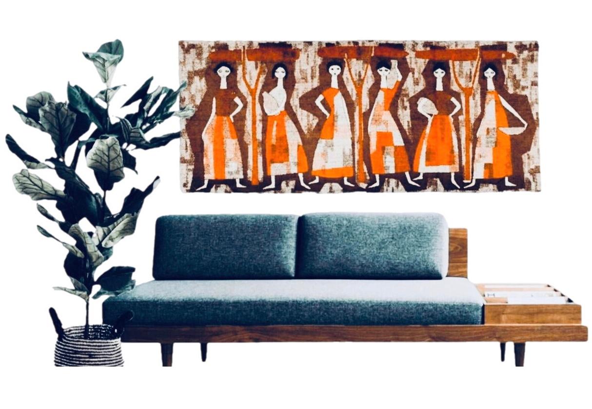 Wool XL Mid-Century Modern Abstract Cubist Women Textile Art Wall Hanging Tapestry For Sale