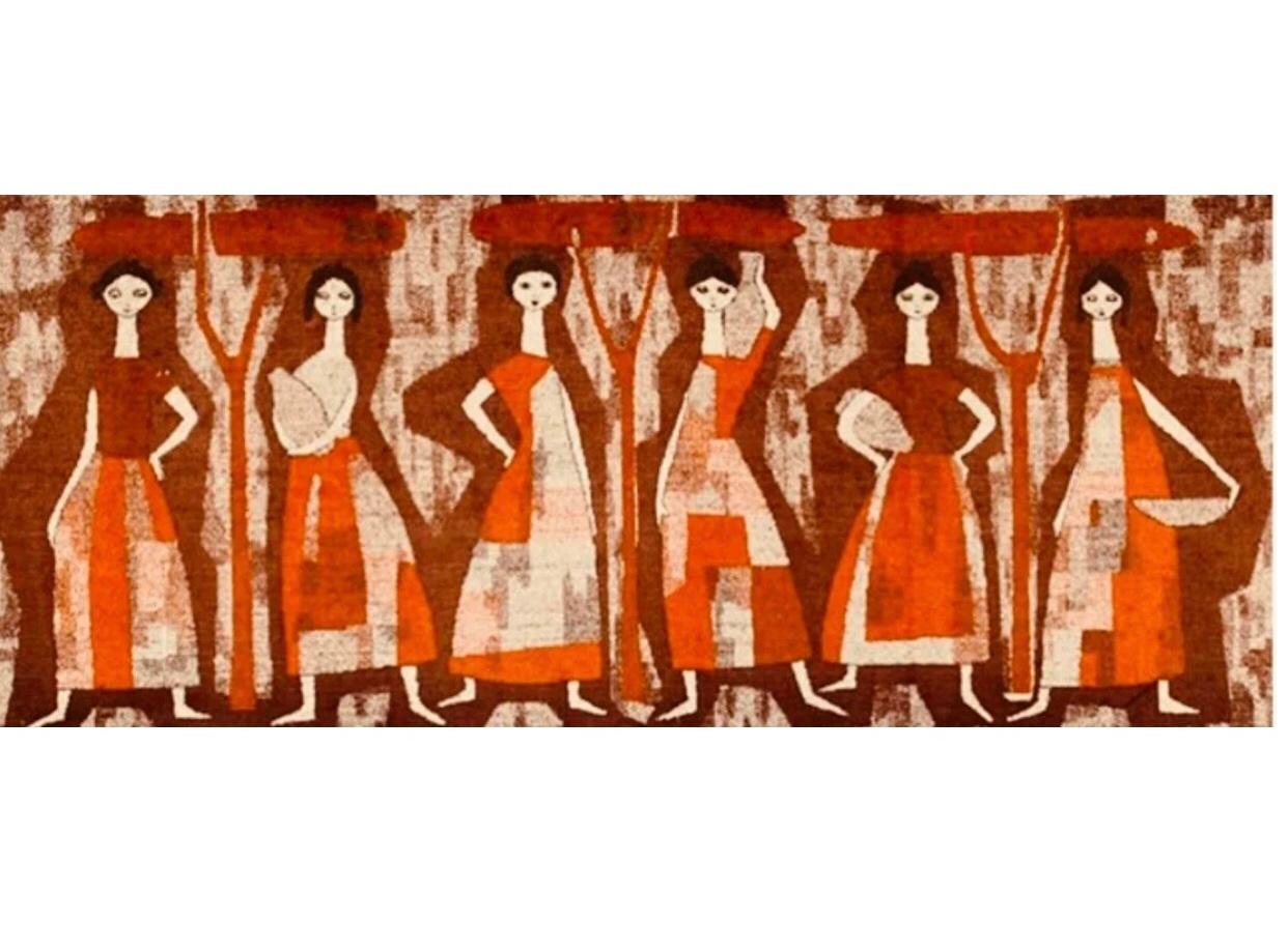 XL Mid-Century Modern Abstract Cubist Women Textile Art Wall Hanging Tapestry For Sale 2