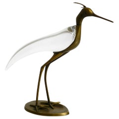 XL Uccello airone in ottone e vetro del Mid Century Modern  Luca Bojola per Licio Zanetti