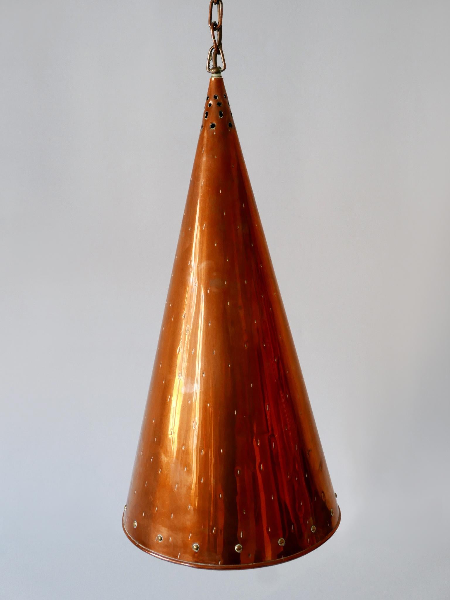 Lampada a sospensione in rame XL Mid Century Modern di E.S. Corno Aalestrup Danimarca 1950 in vendita 5