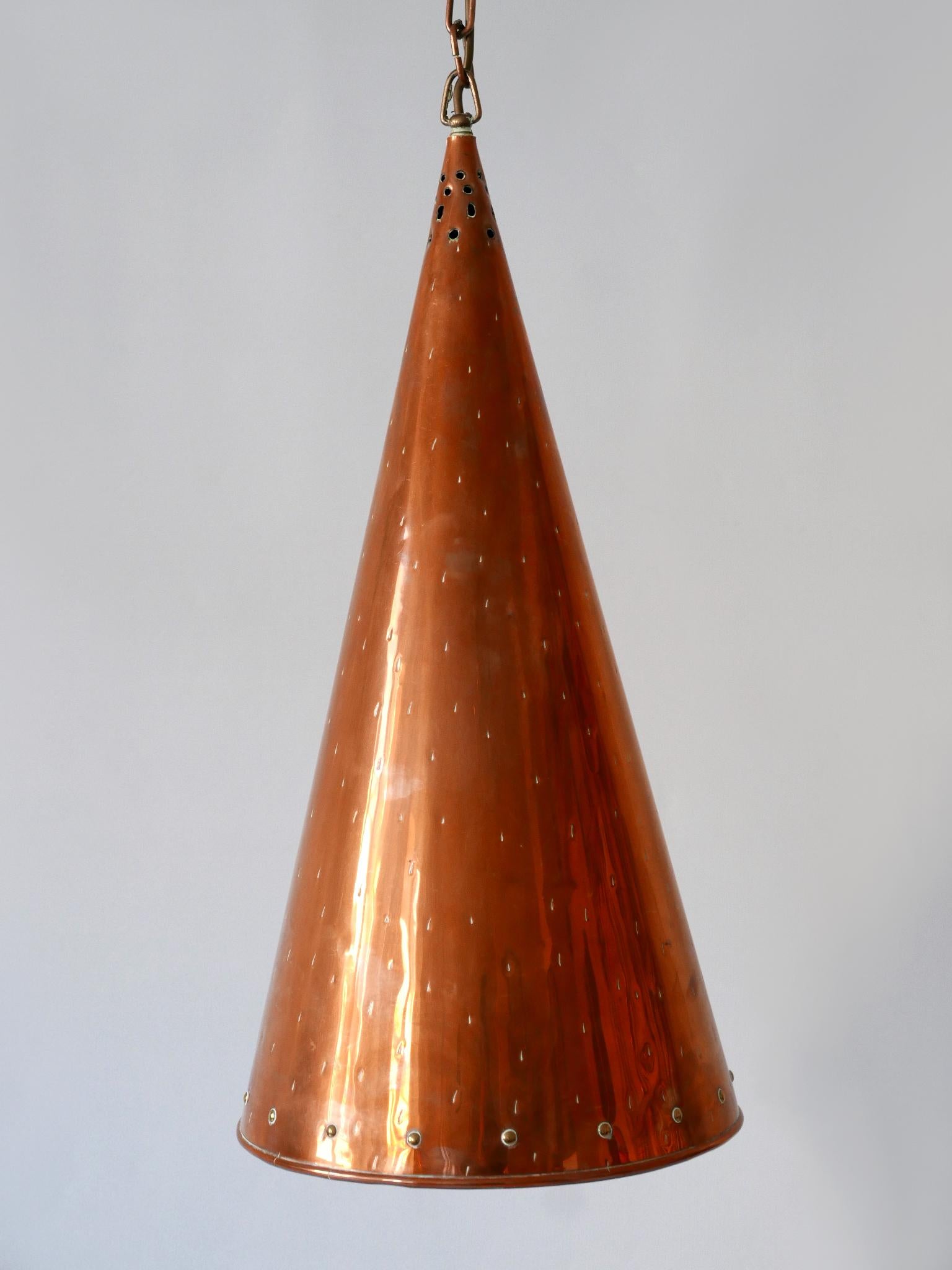 XL Mid Century Modern Copper Pendant Lamp by E.S. Horn Aalestrup Denmark 1950s For Sale 7