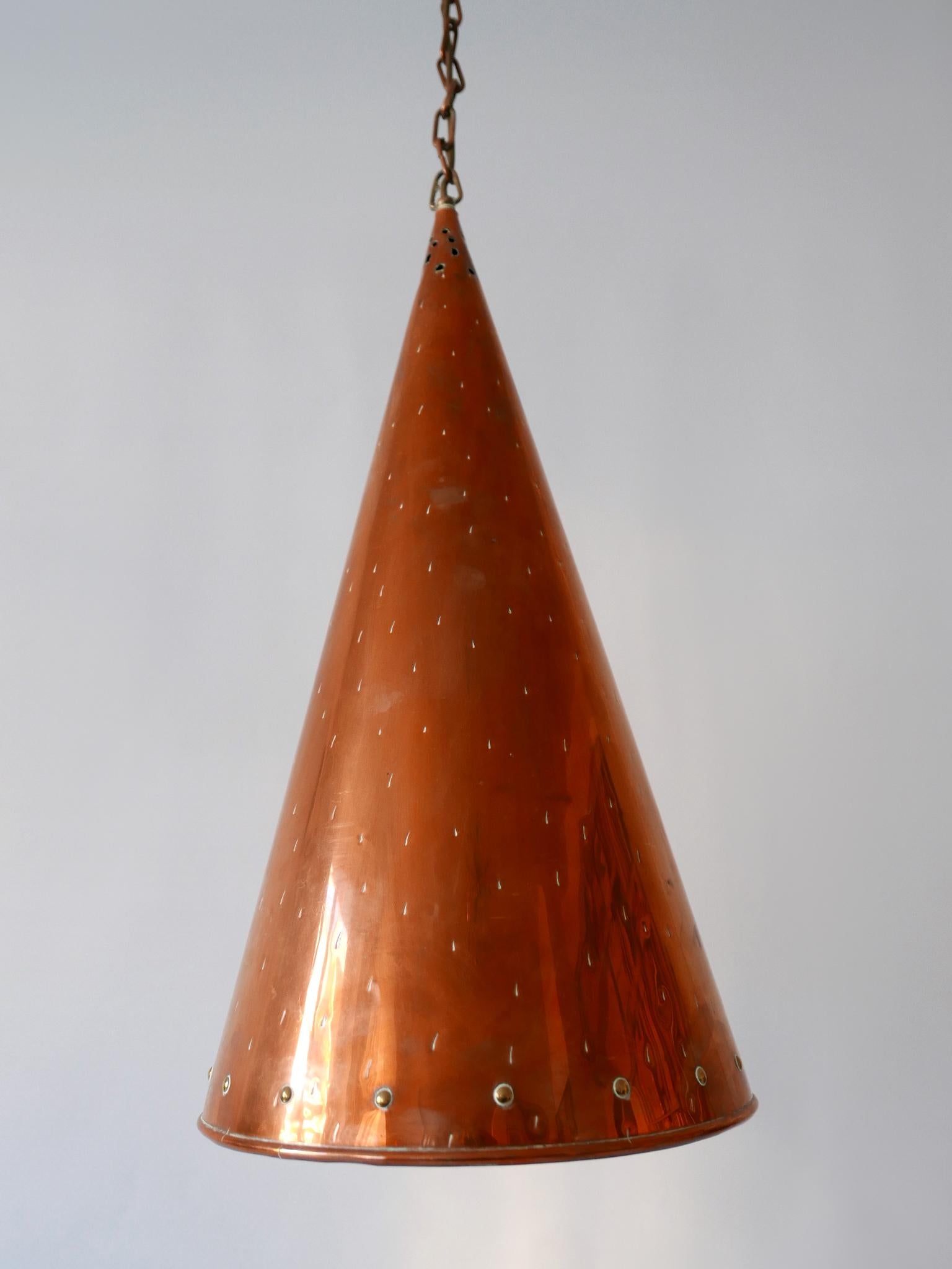 Lampada a sospensione in rame XL Mid Century Modern di E.S. Corno Aalestrup Danimarca 1950 in vendita 7