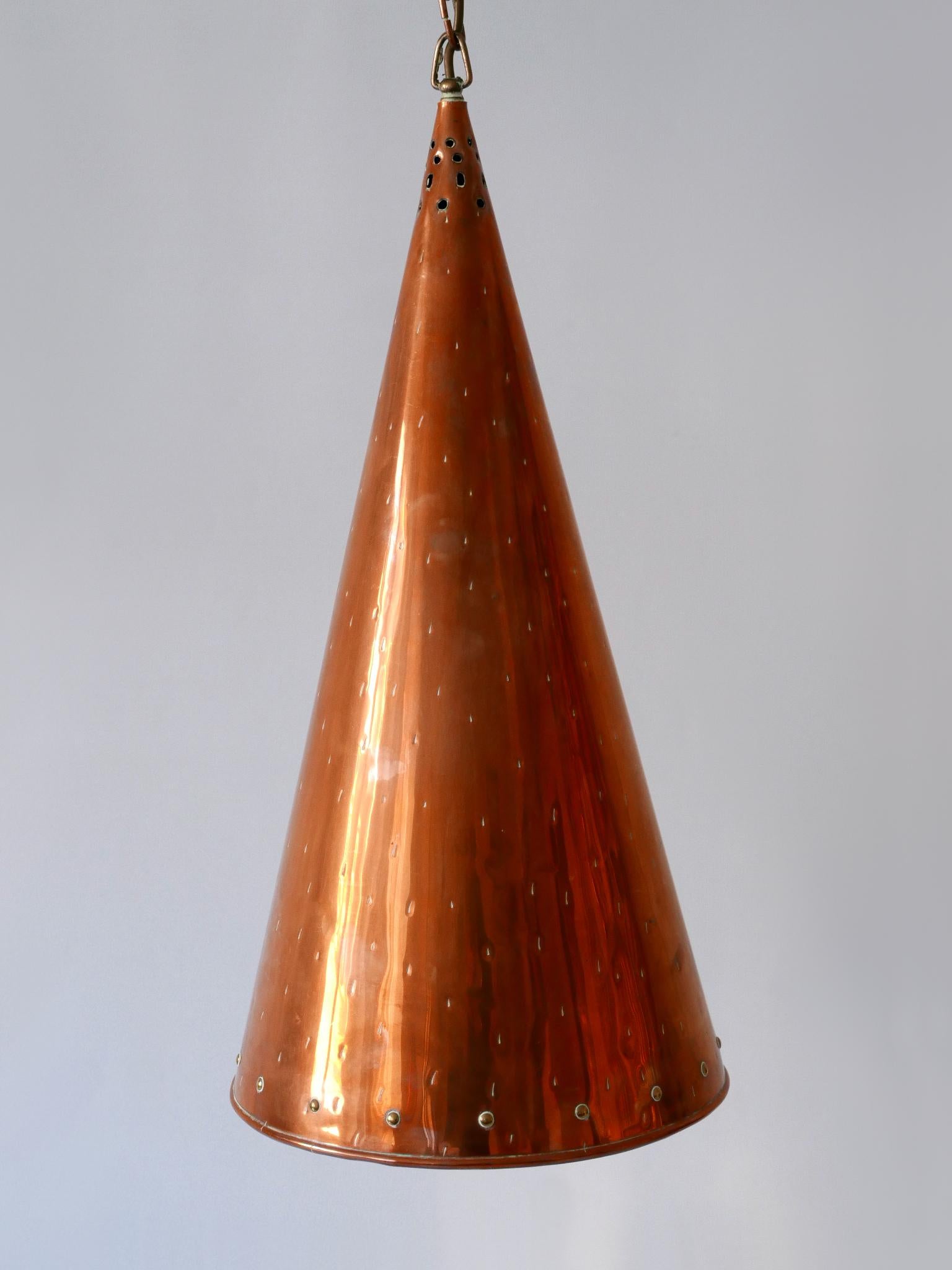 Lampada a sospensione in rame XL Mid Century Modern di E.S. Corno Aalestrup Danimarca 1950 in vendita 8