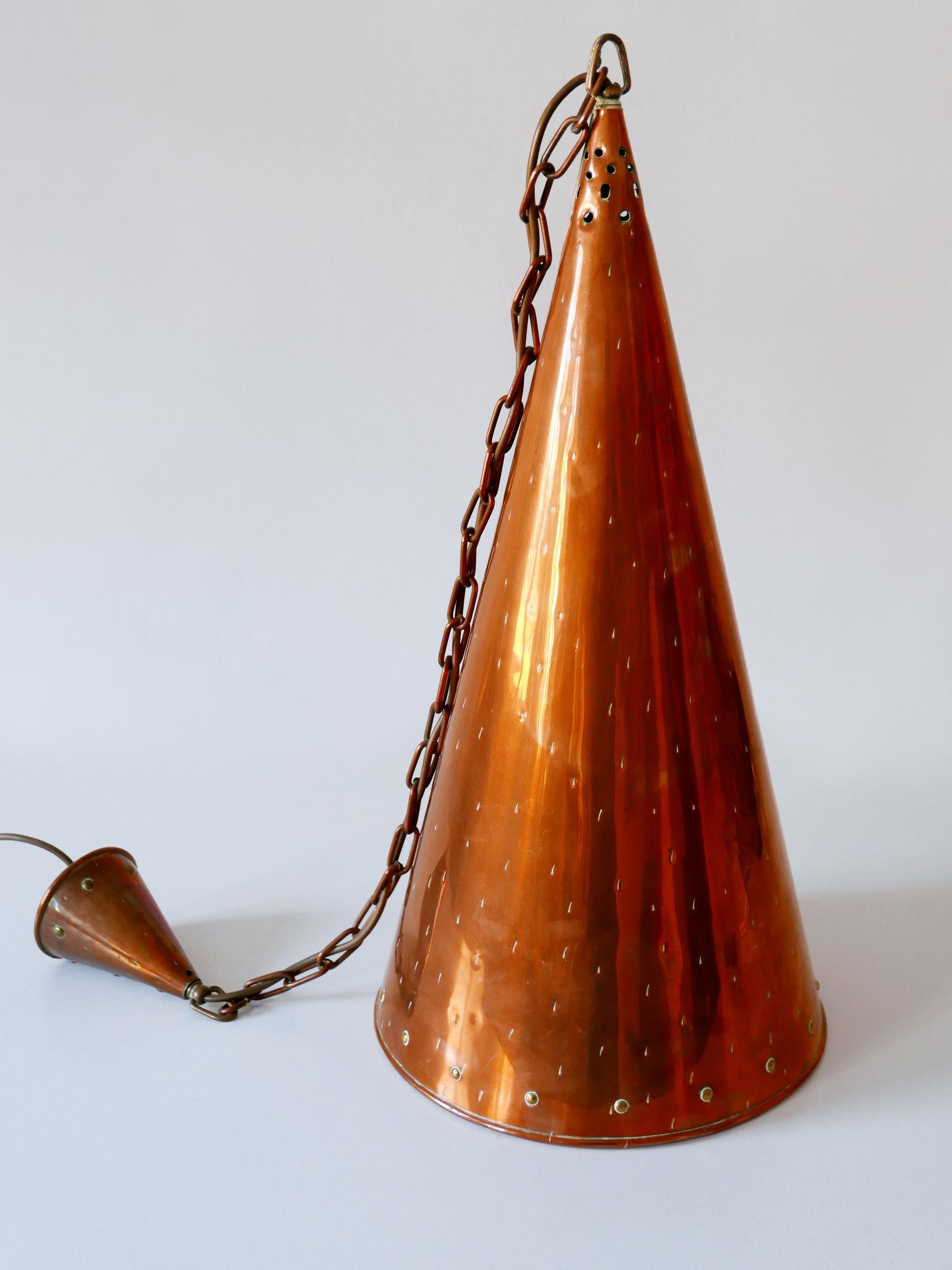XL Mid Century Modern Copper Pendant Lamp by E.S. Horn Aalestrup Denmark 1950s For Sale 11