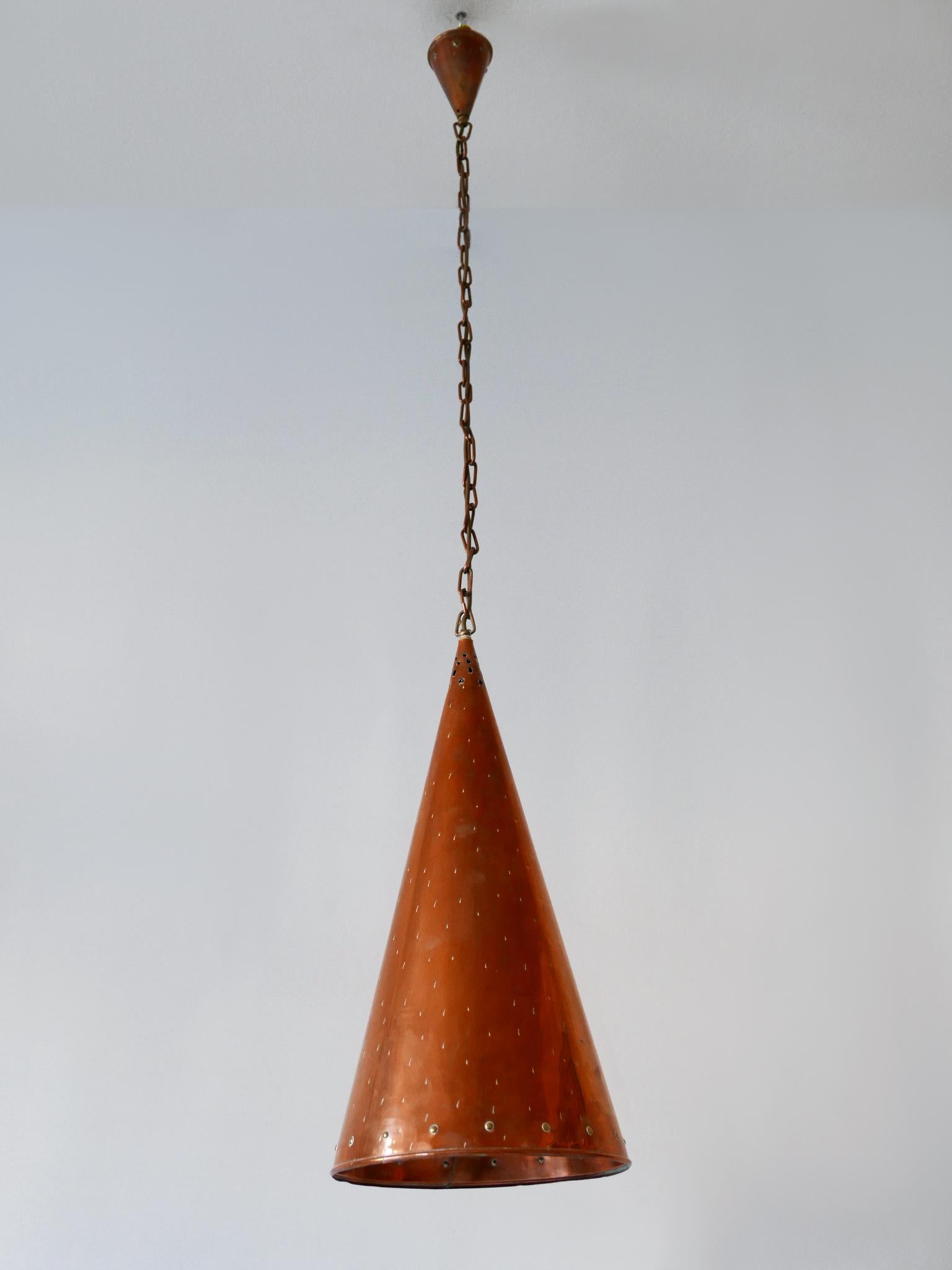 Scandinavian XL Mid Century Modern Copper Pendant Lamp by E.S. Horn Aalestrup Denmark 1950s For Sale