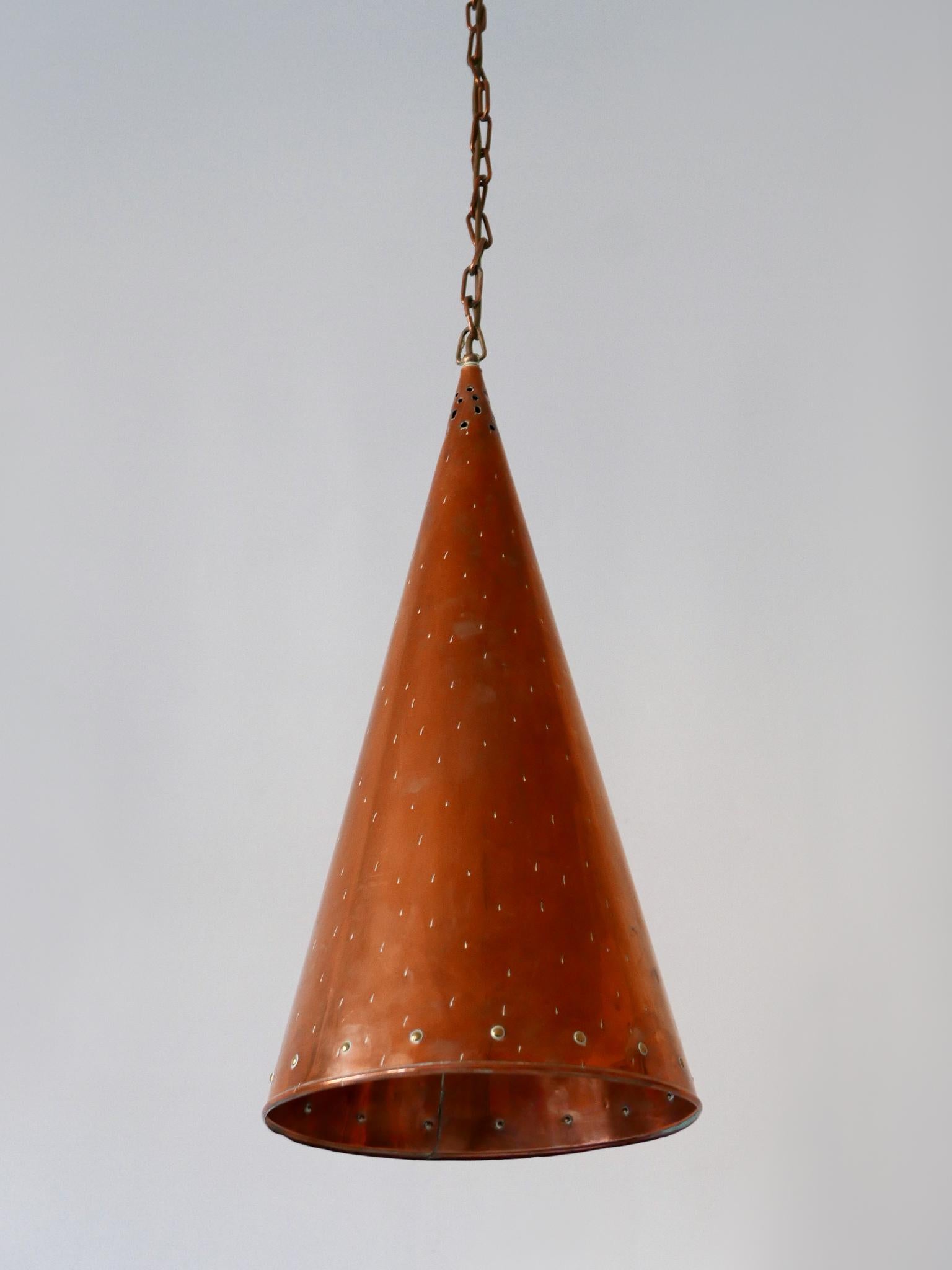 Lampe suspendue XL en cuivre moderne du milieu du siècle dernier par E.S. Horn Aalestrup Danemark Années 1950 Bon état - En vente à Munich, DE