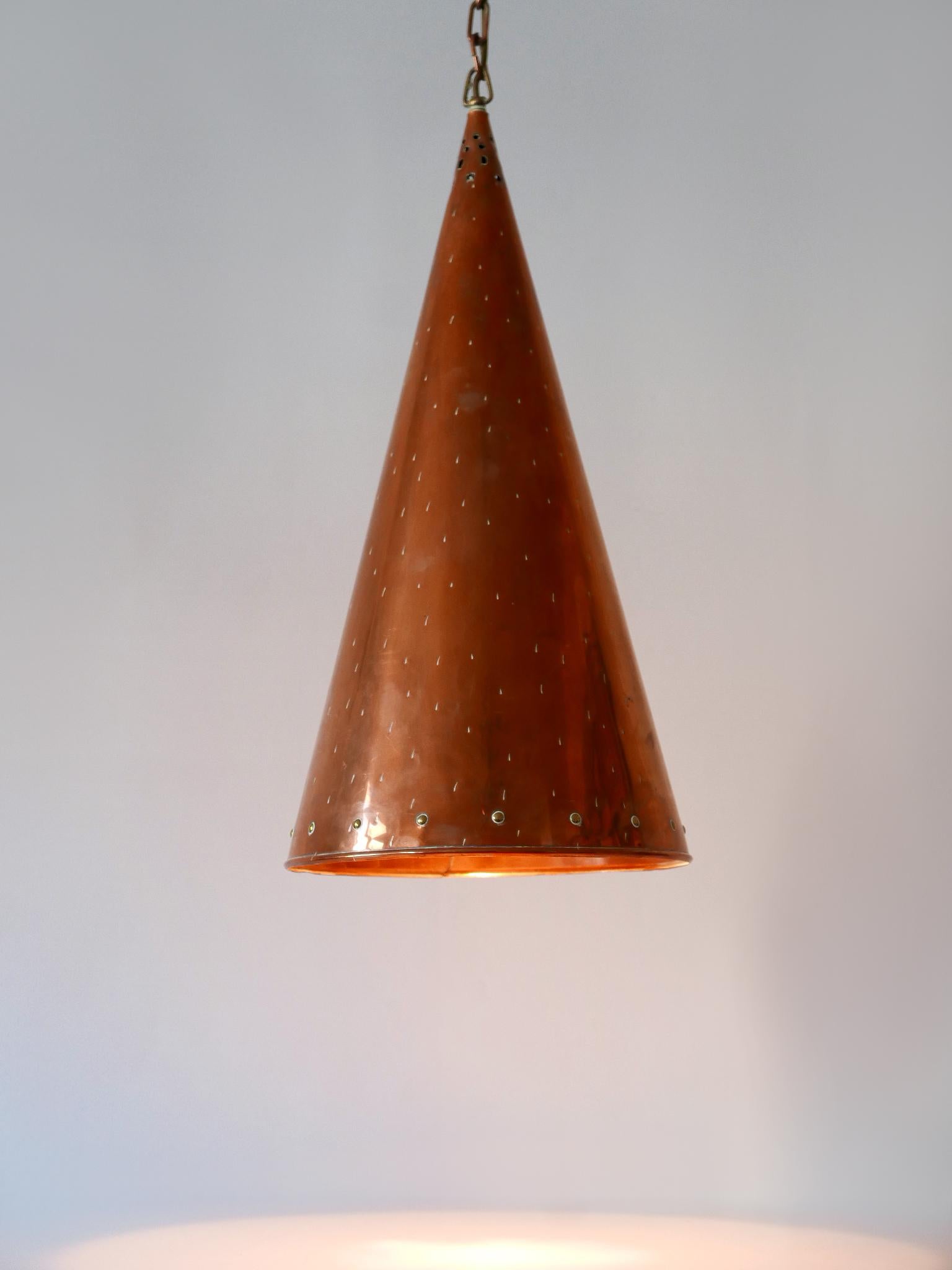 Cuivre Lampe suspendue XL en cuivre moderne du milieu du siècle dernier par E.S. Horn Aalestrup Danemark Années 1950 en vente