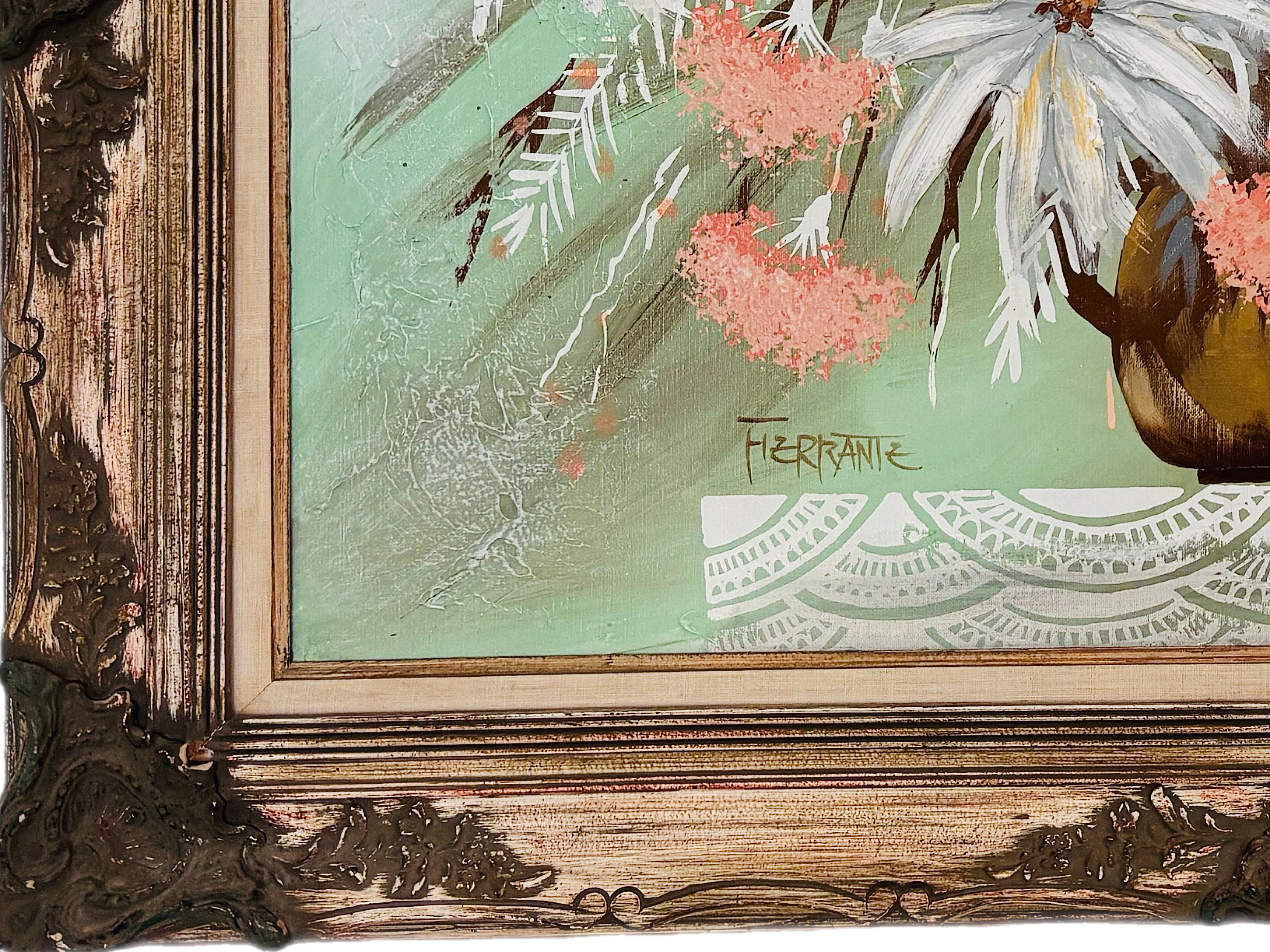 XL Mid Century Modern Elaborately Framed Ferrante Dramatic Flower Still Life im Angebot 3