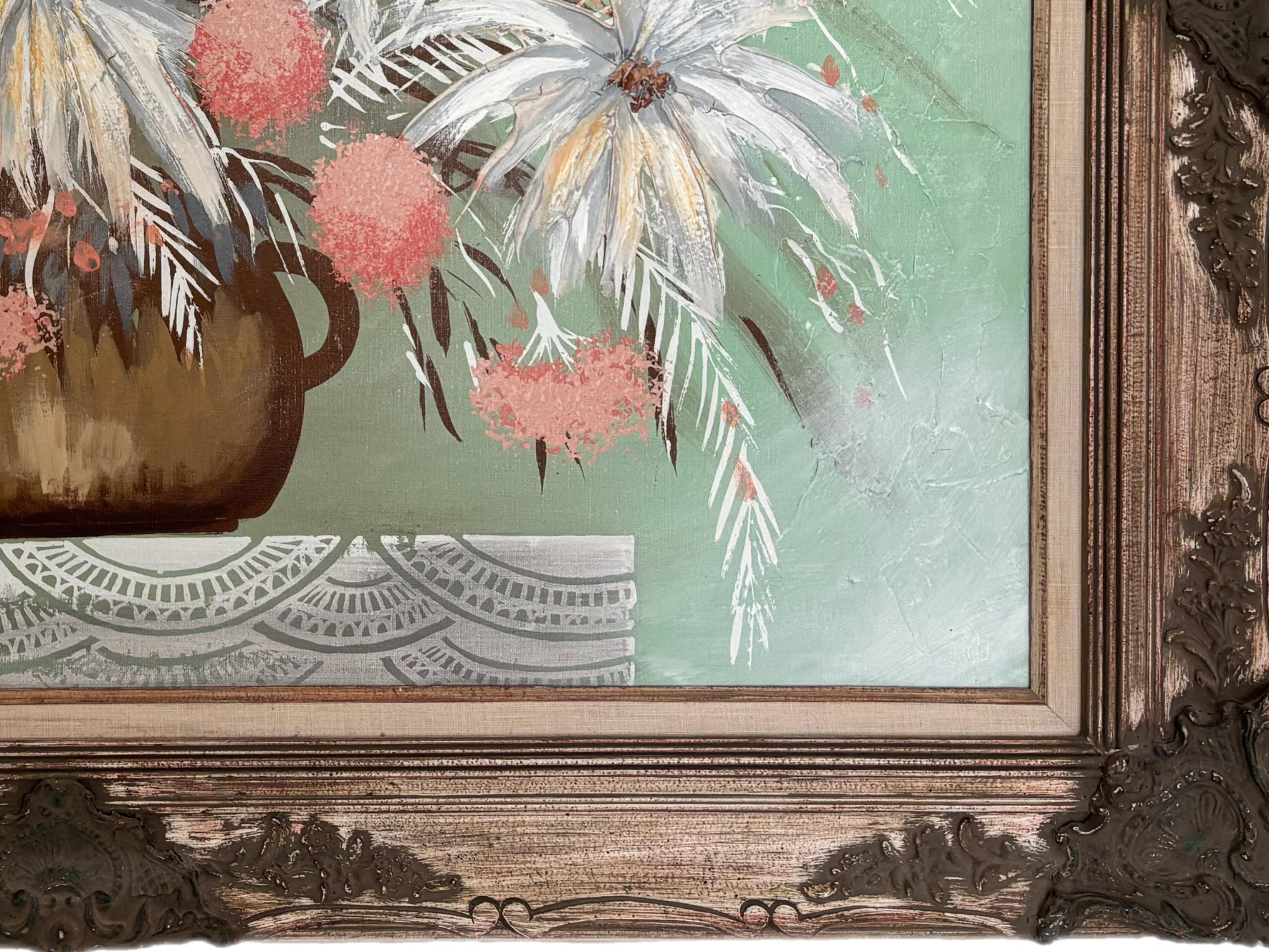 XL Mid Century Modern Elaborately Framed Ferrante Dramatic Flower Still Life im Angebot 4