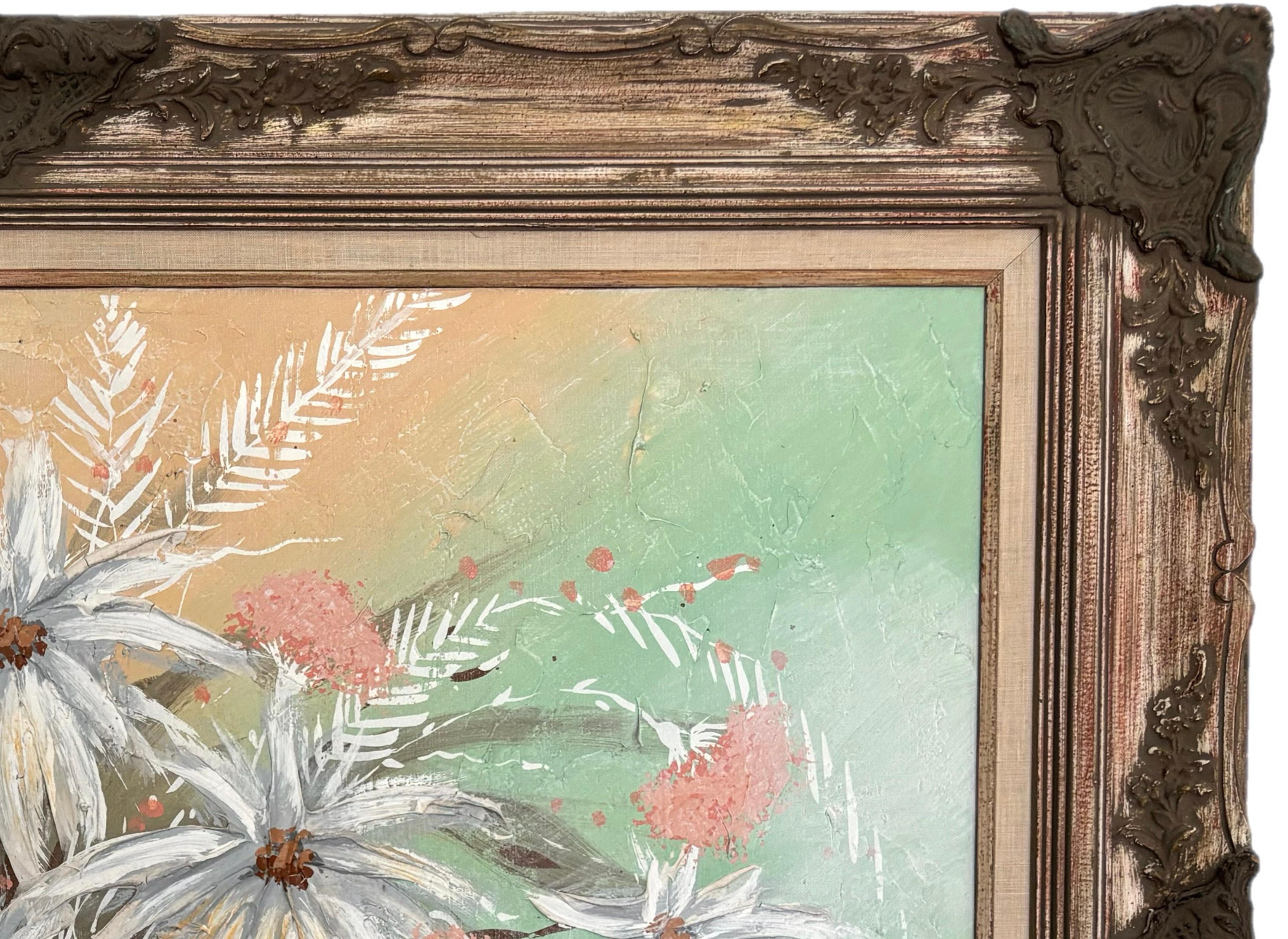 XL Mid Century Modern Elaborately Framed Ferrante Dramatic Flower Still Life im Angebot 5