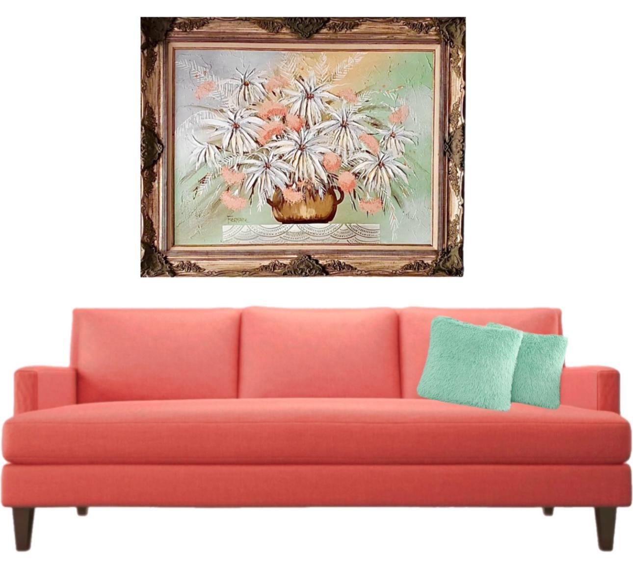 XL Mid Century Modern Elaborately Framed Ferrante Dramatic Flower Still Life (Moderne der Mitte des Jahrhunderts) im Angebot