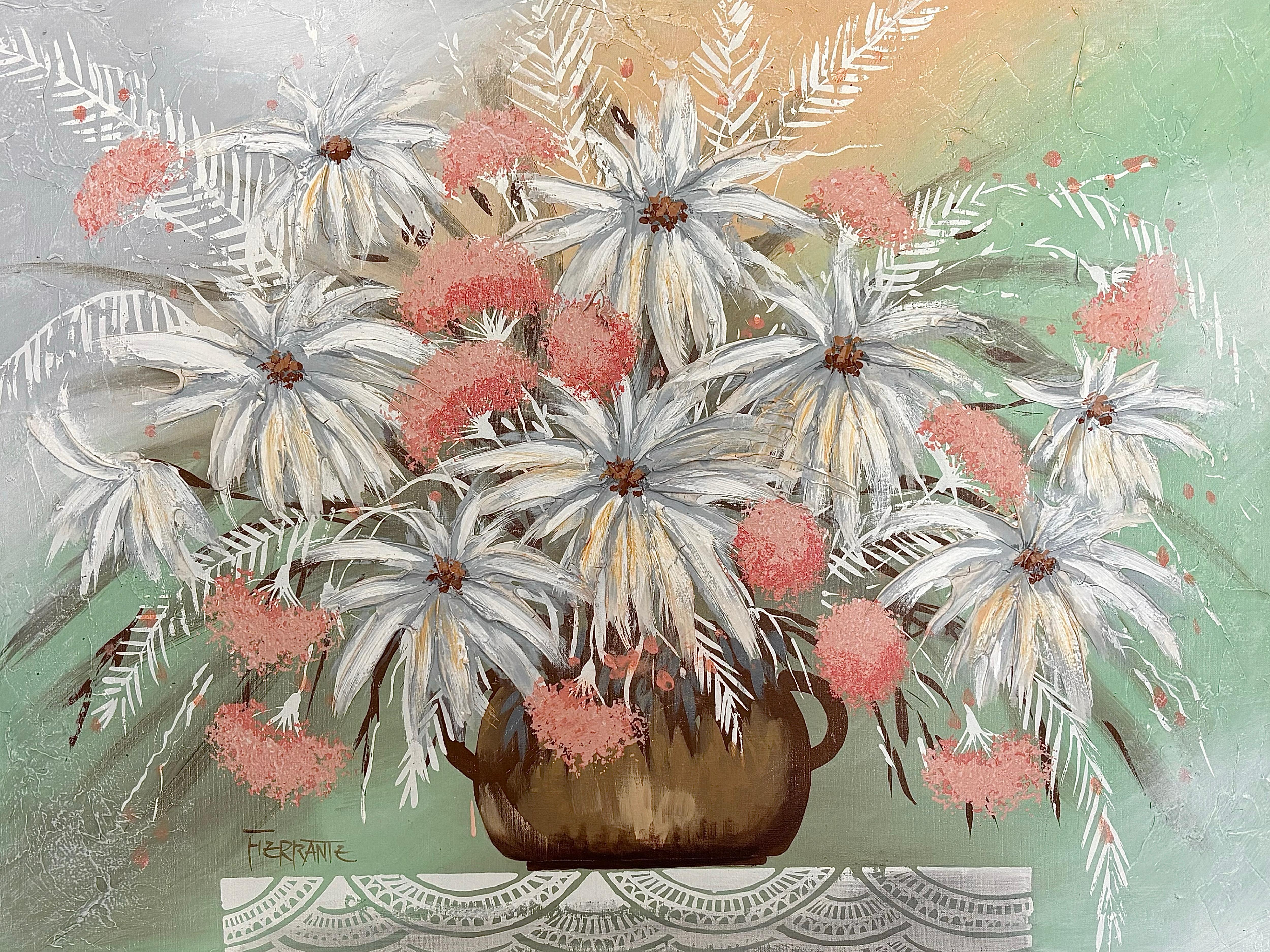 XL Mid Century Modern Elaborately Framed Ferrante Dramatic Flower Still Life (amerikanisch) im Angebot