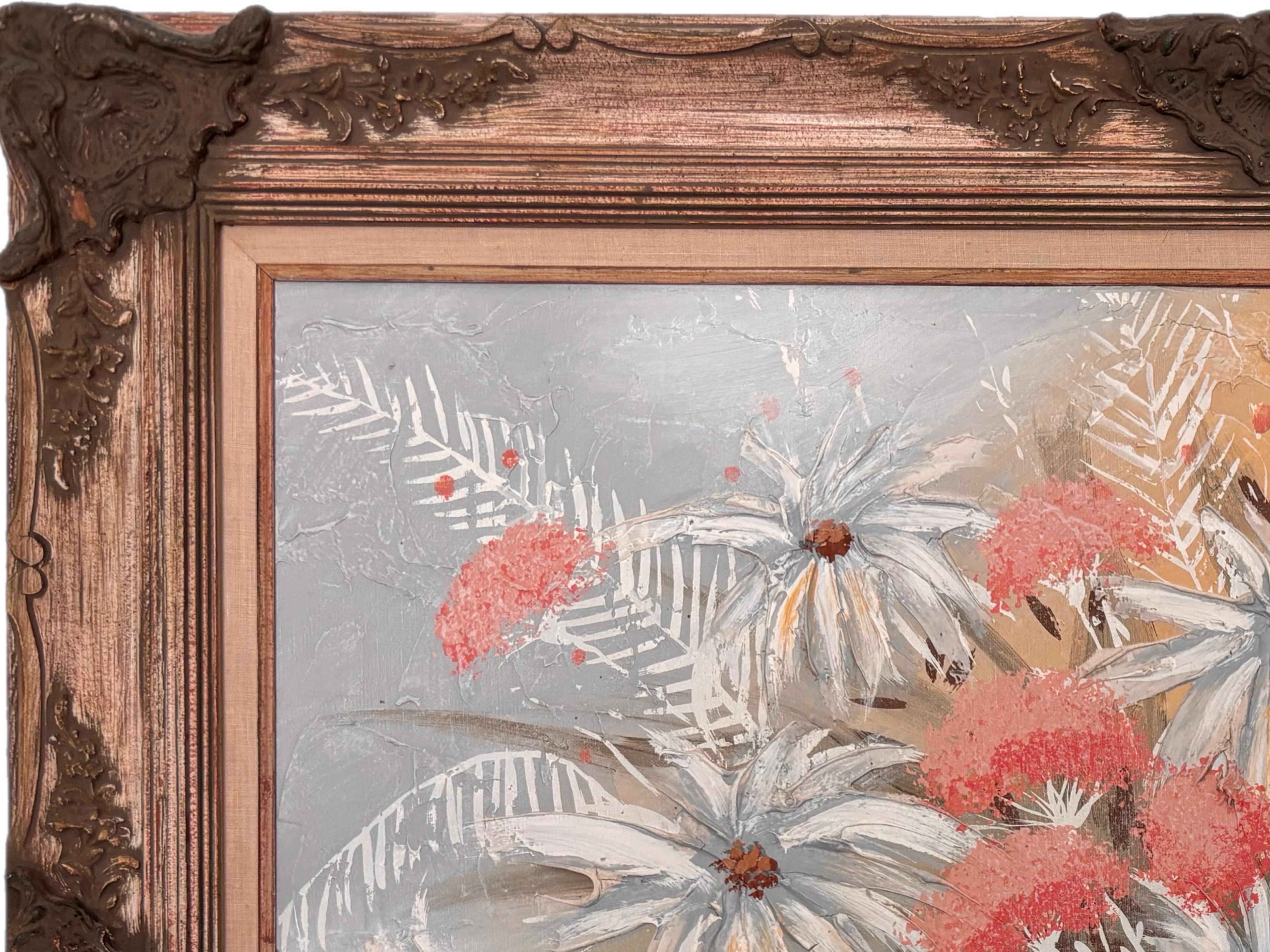 XL Mid Century Modern Elaborately Framed Ferrante Dramatic Flower Still Life im Angebot 2