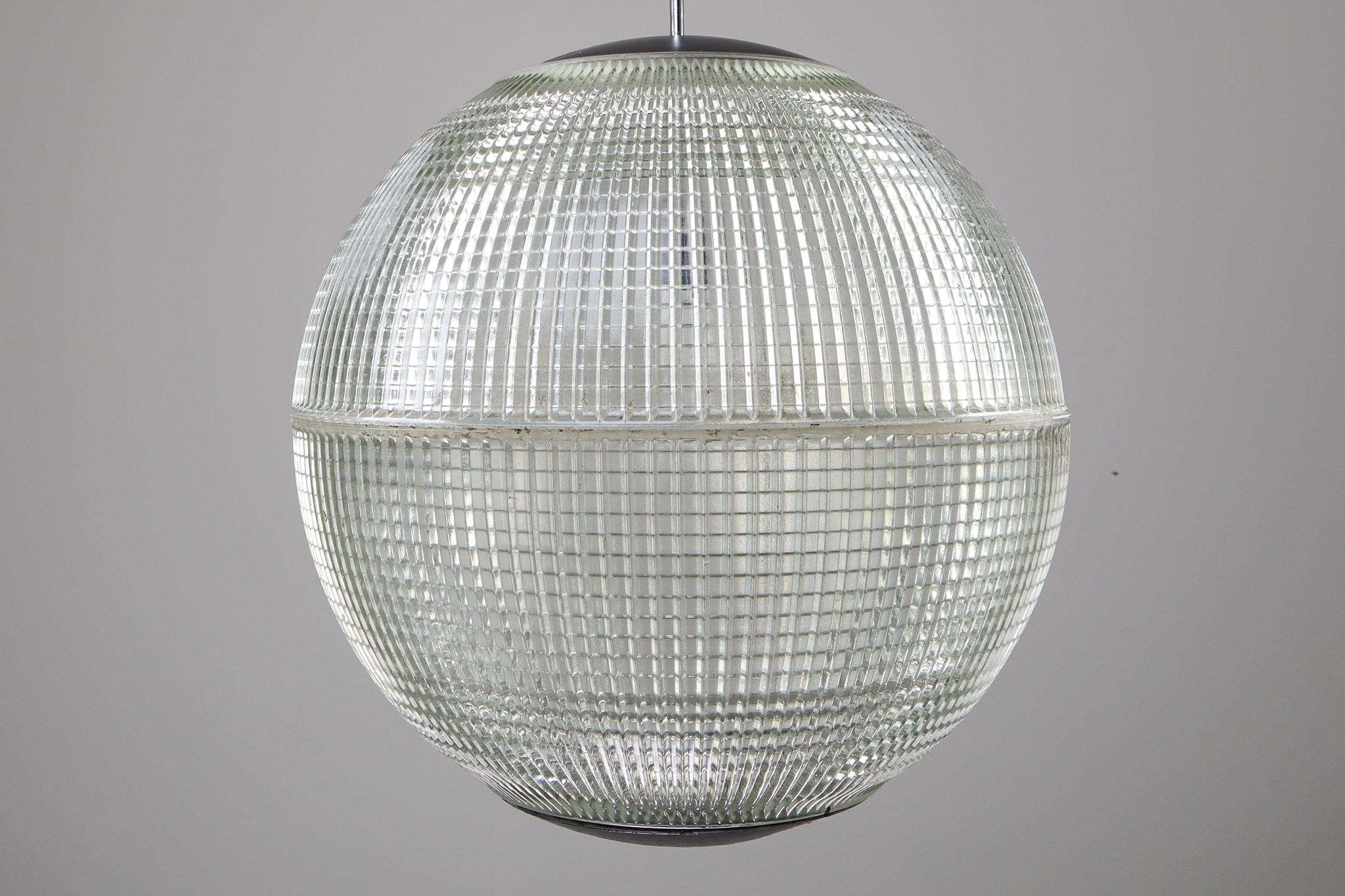 Glass XL Mid-Century Modern Holophane Paris Street Pendant Lights, France, 1960s