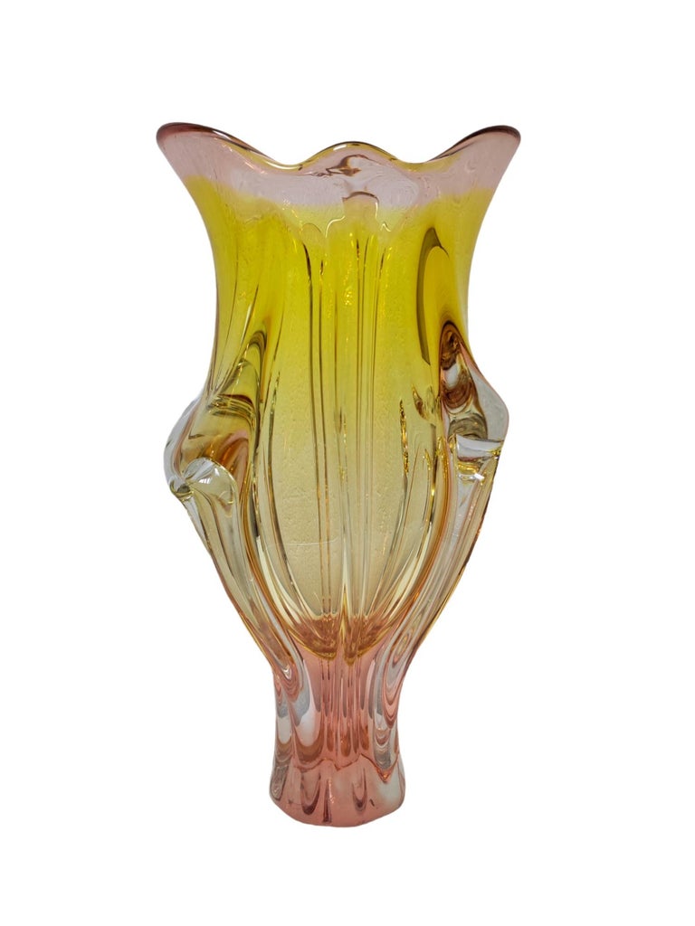 Grand Vase Décoratif Unique En Verre Multicolore Par Joseph Hospodka, 35 Cm