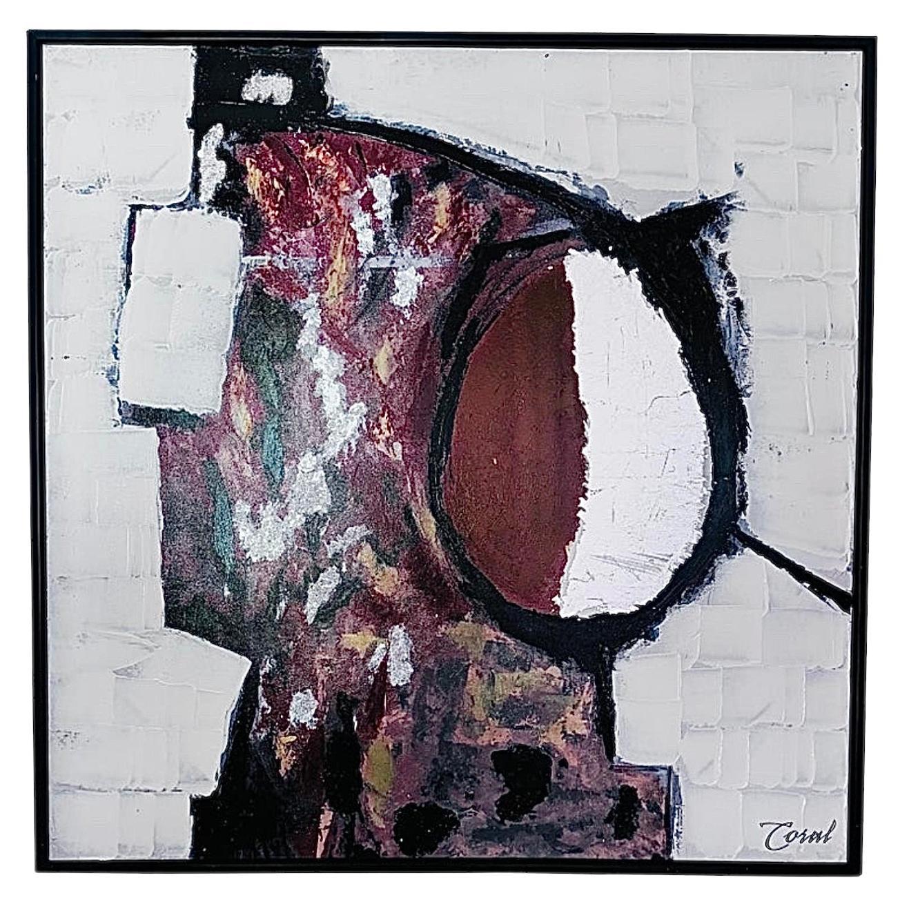 XL Mid Century Modern Vintage Abstrakt Impasto Ölgemälde Gerahmt Signiert