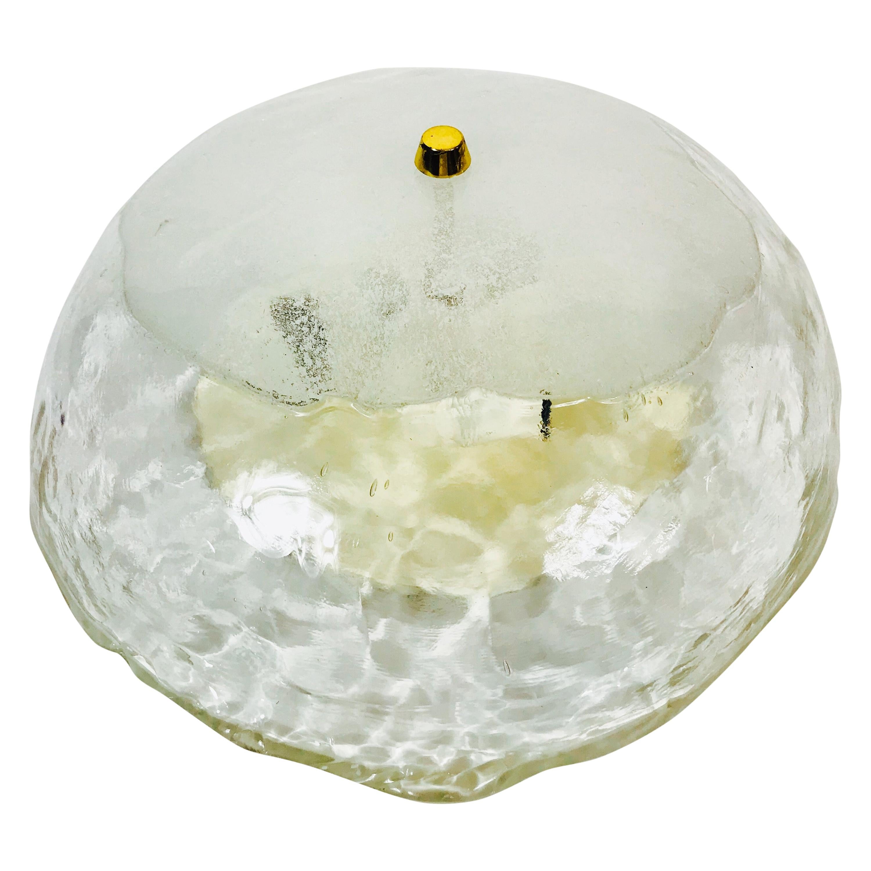 Extra Large Midcentury Round Ice Glass Flush Mount by J.T. Kalmar, 1960s