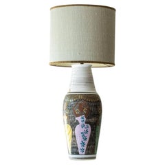 XL Multi Color Ceramic FLoor Table Lamp, Silk Lampshade by R. Houben (Copy)