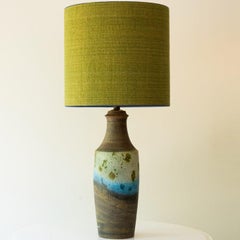XL Multi Color Ceramic FLoor Table Lamp, Silk Lampshade by R. Houben