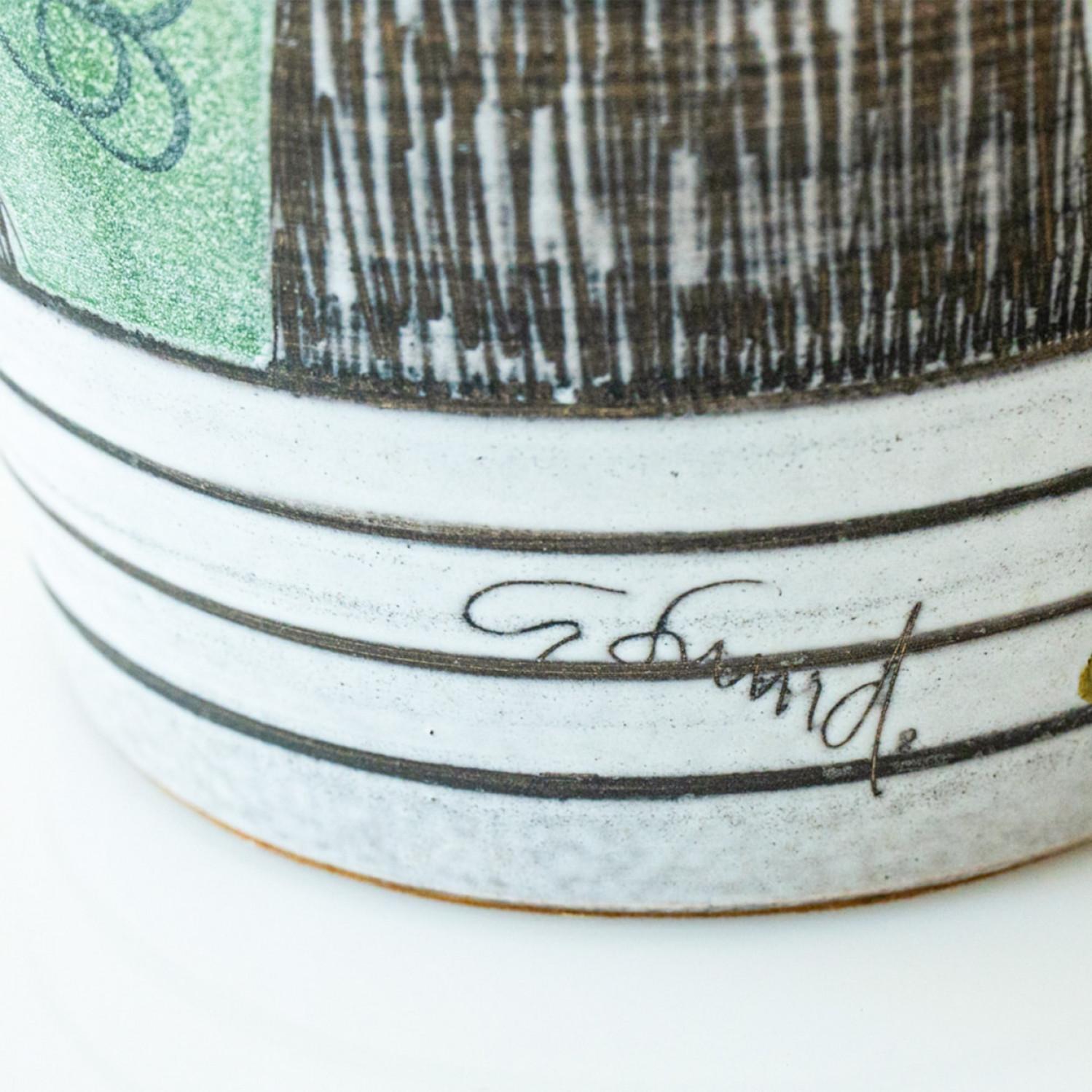 Francese XL Multi Color Ceramic FLoor Table Lamp, Silk Lampshade by R. Houben in vendita