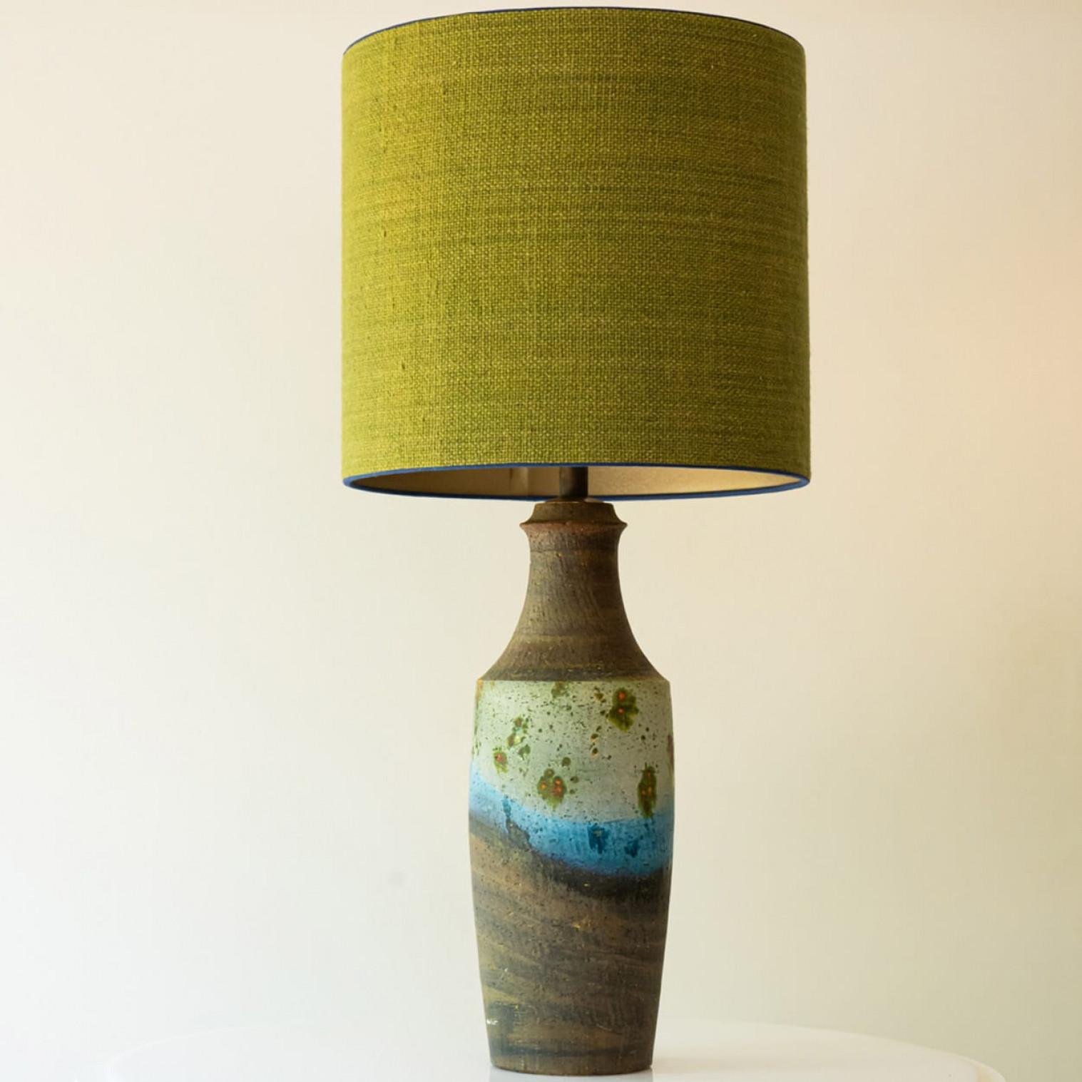 Autre XL Multi Color Ceramic FLoor Table Lamp, Silk Lampshade by R. Houben en vente