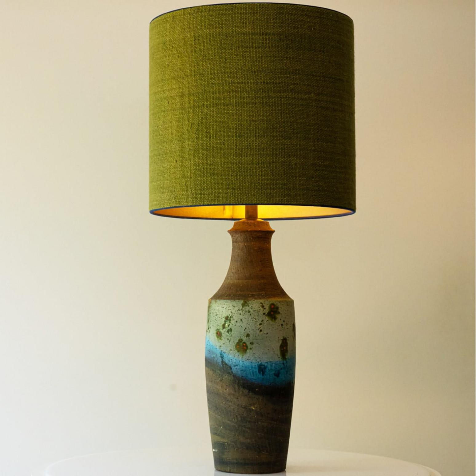 Céramique XL Multi Color Ceramic FLoor Table Lamp, Silk Lampshade by R. Houben en vente