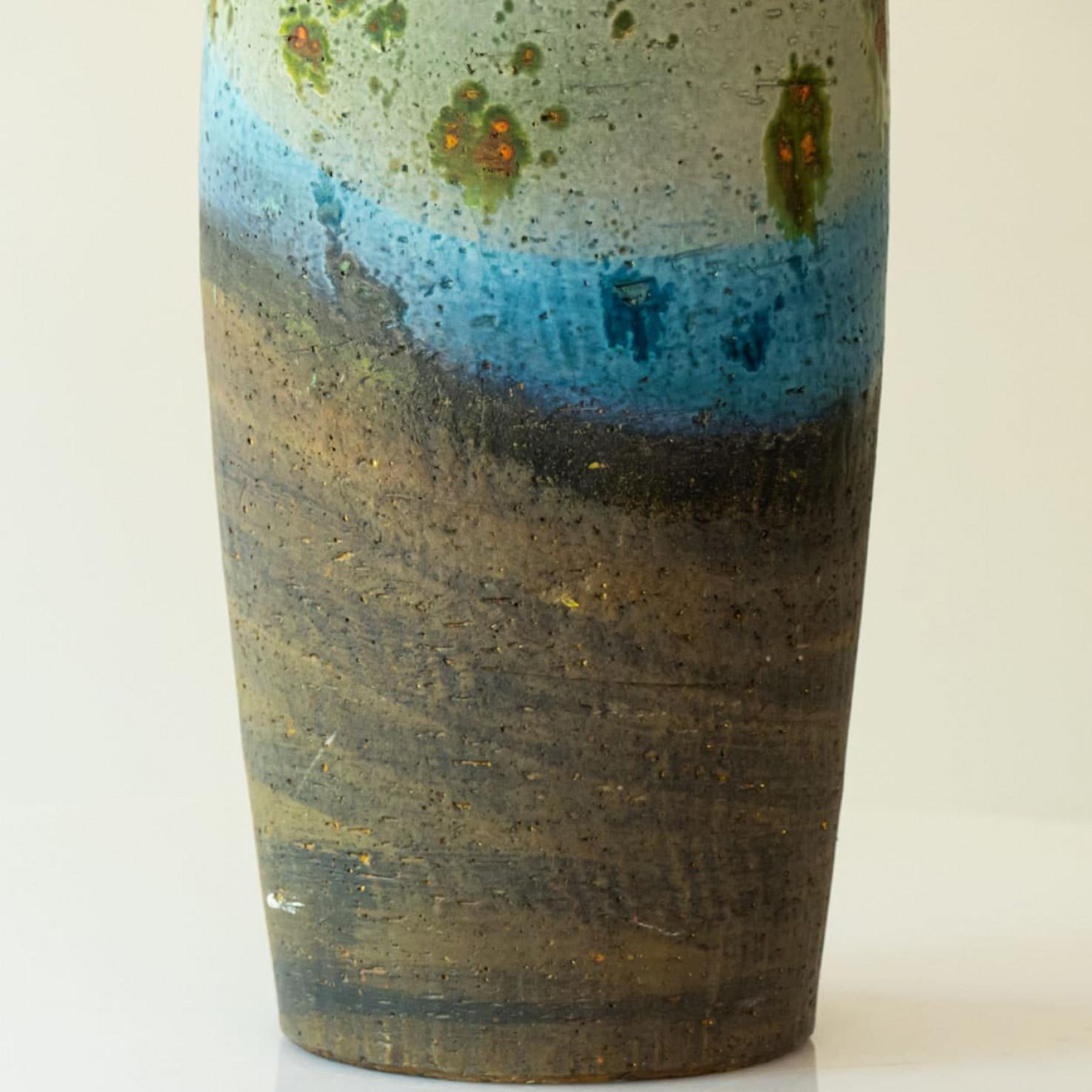 XL Multi Color Ceramic FLoor Table Lamp, Silk Lampshade by R. Houben en vente 1