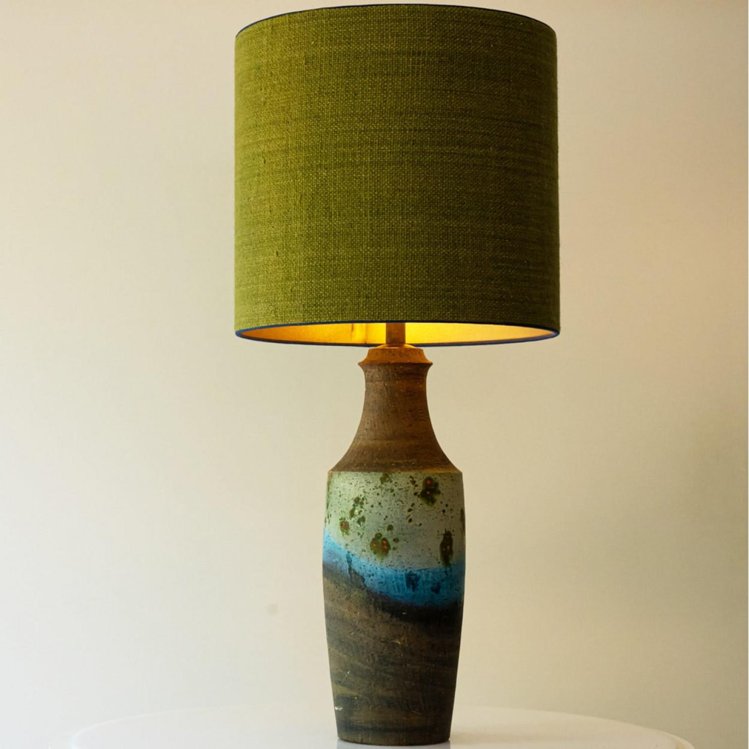 XL Multi Color Ceramic FLoor Table Lamp, Silk Lampshade by R. Houben im Angebot 1