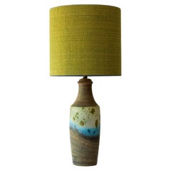 Vintage XL Multi Color Ceramic FLoor Table Lamp, Silk Lampshade by R. Houben
