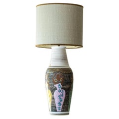 XL Multi Color Ceramic FLoor Table Lamp, Silk Lampshade by R. Houben