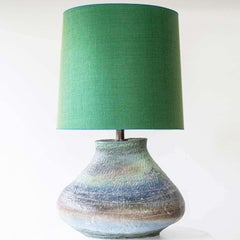 XL Multicolor Squat Bulbous Ceramic Lamp, Green Custom Lampshade by R. Houben
