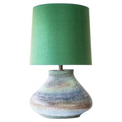 XL Multicolor Squat Bulbous Ceramic Lamp, Green Custom Lampshade by R. Houben
